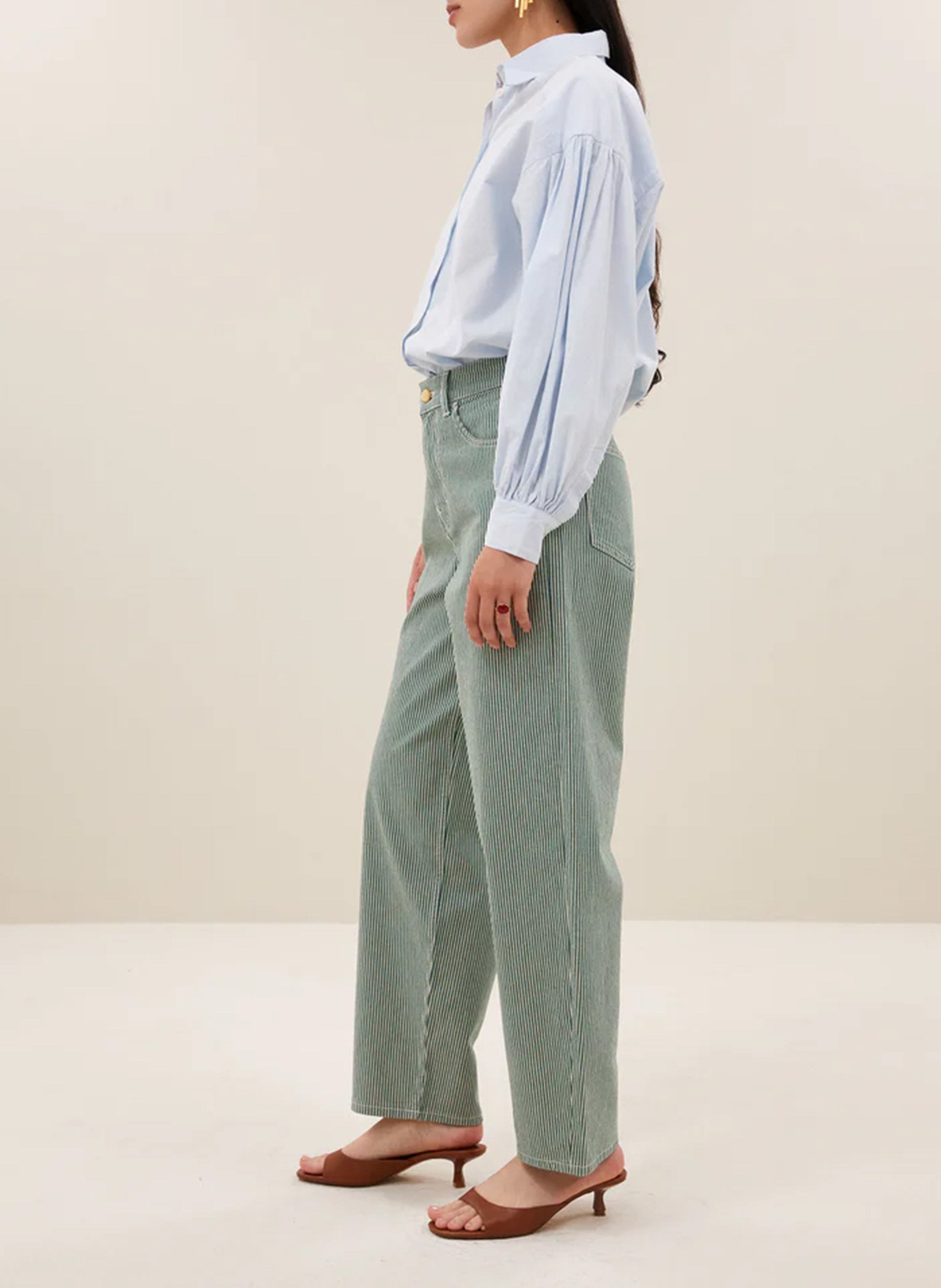 Gestreepte broek met hoge taille BY BAR Groen