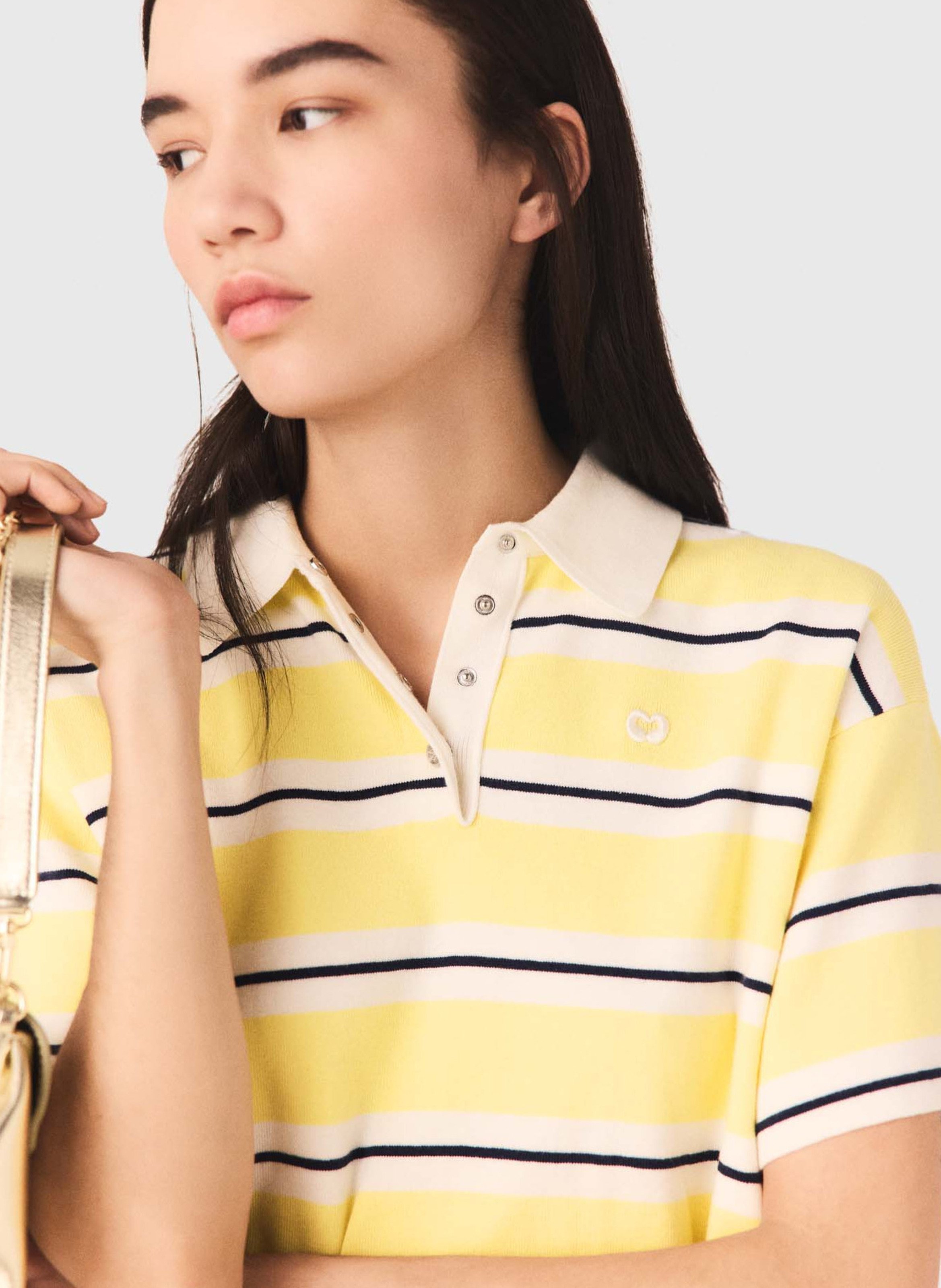 Rechte polo van katoenmix MAJE Geel