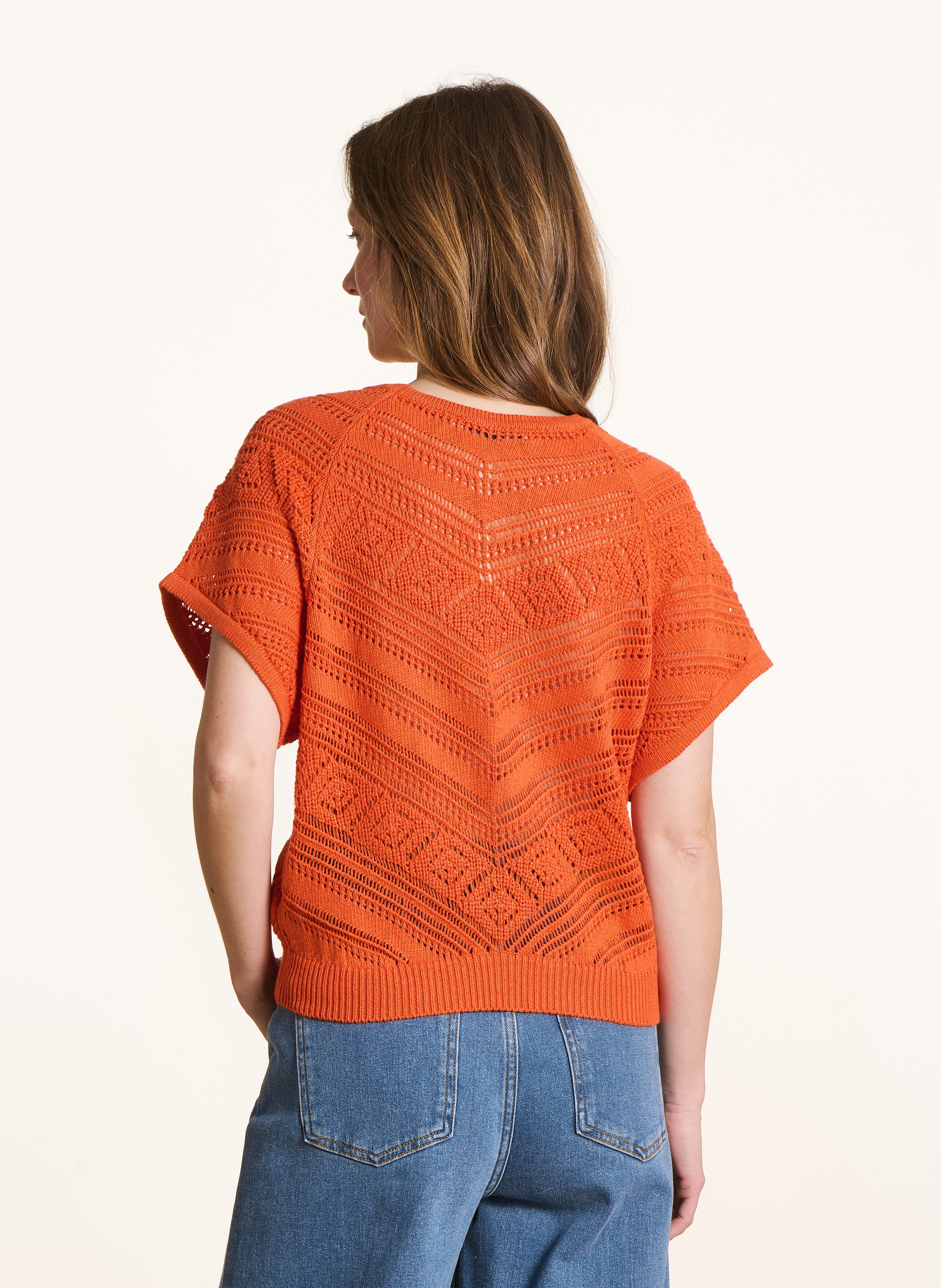 Top col rond en coton mélangé LA FEE MARABOUTEE Orange