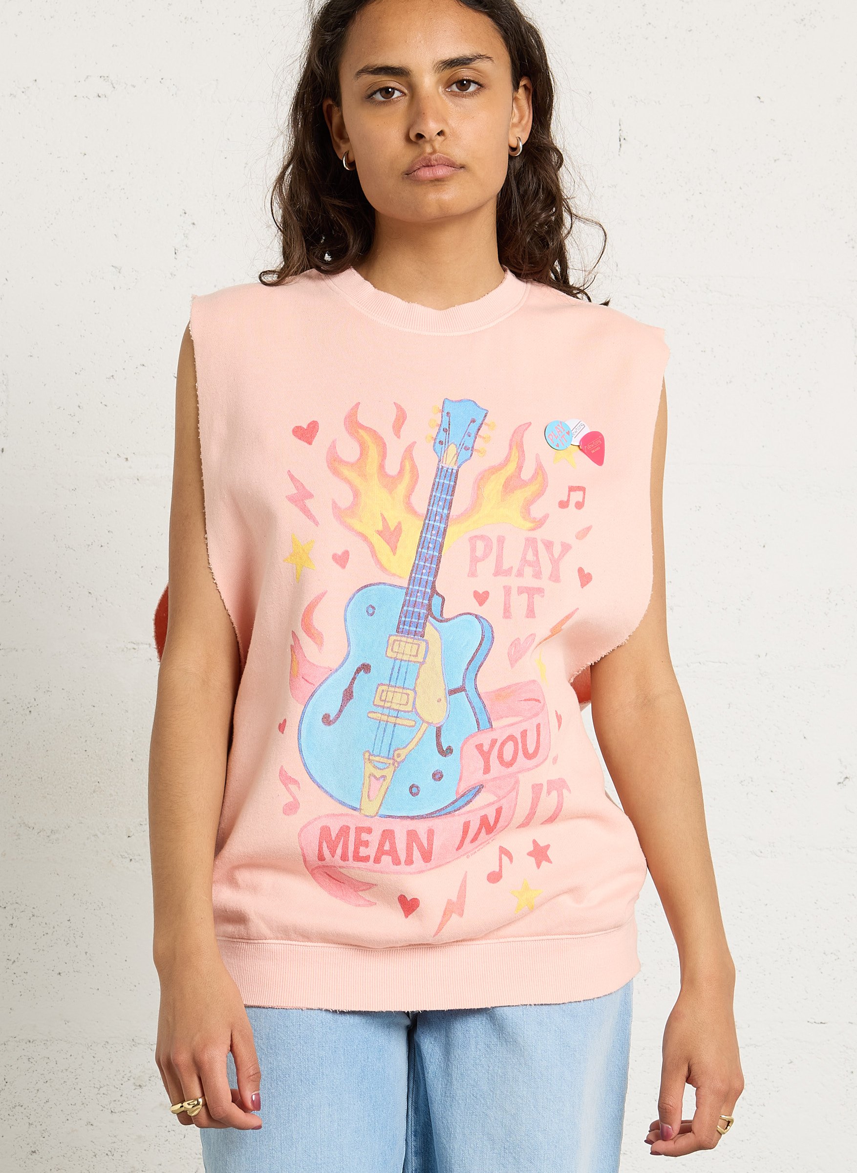 Top col rond en coton mélangé NEWTONE Beige