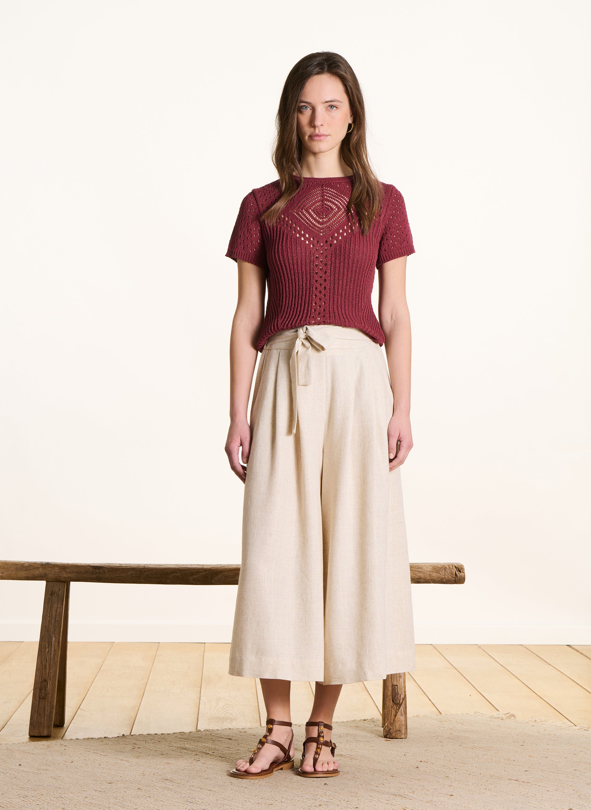 Pantacourt large taille haute LA FEE MARABOUTEE Beige