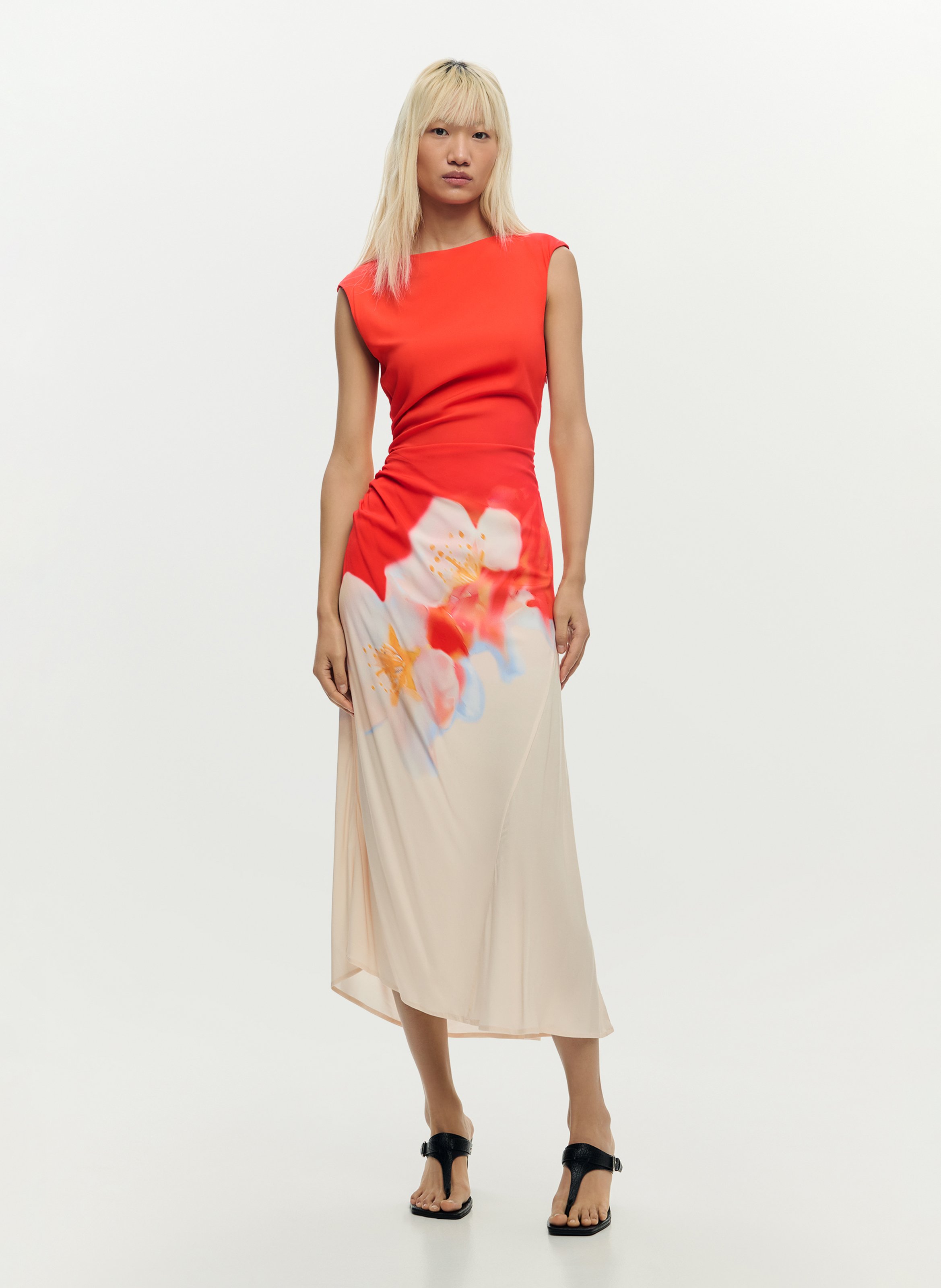 Halflange jurk met print en ronde hals DESIGUAL Oranje