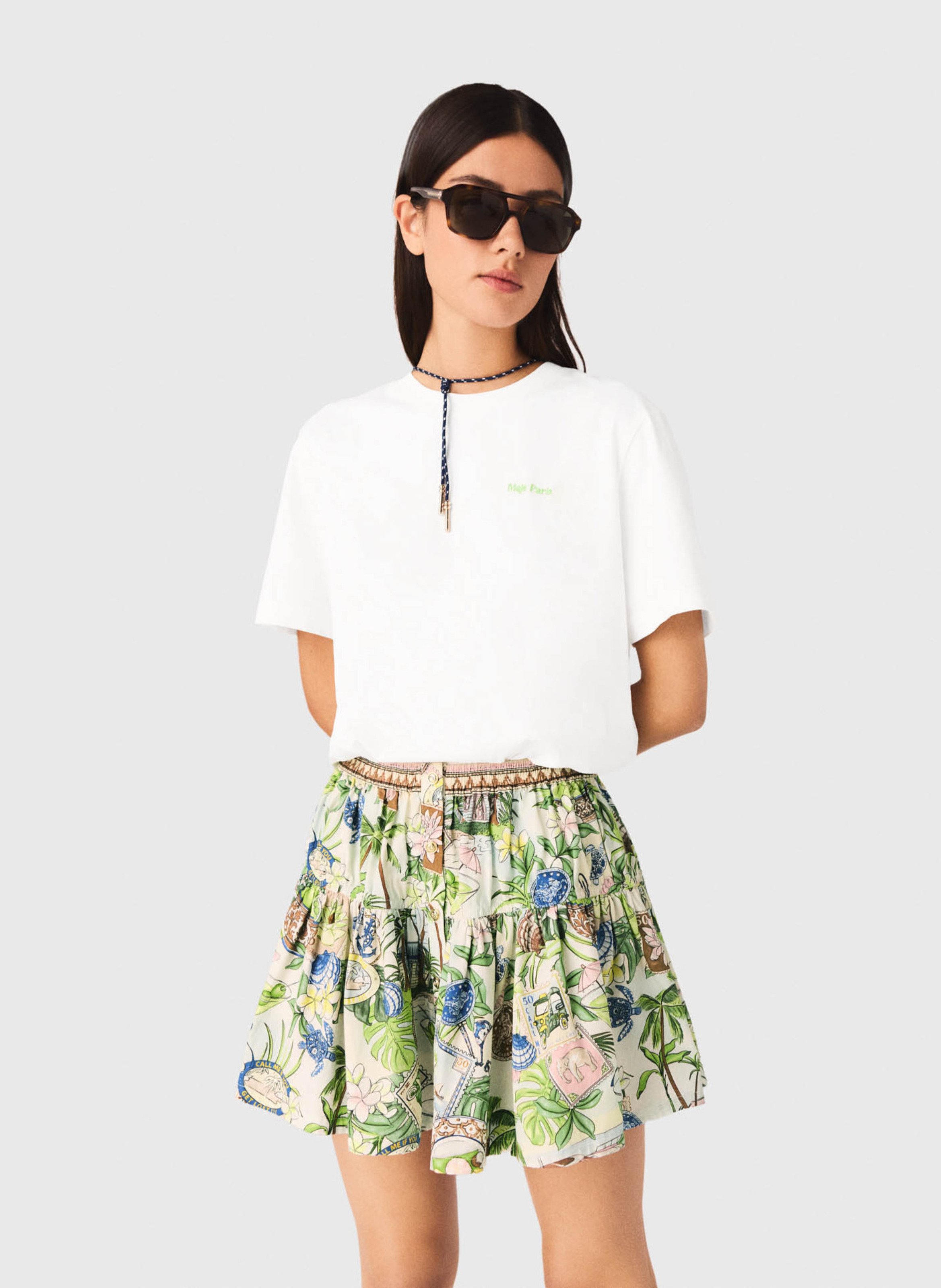 Jupe courte évasée en coton MAJE Multicolore