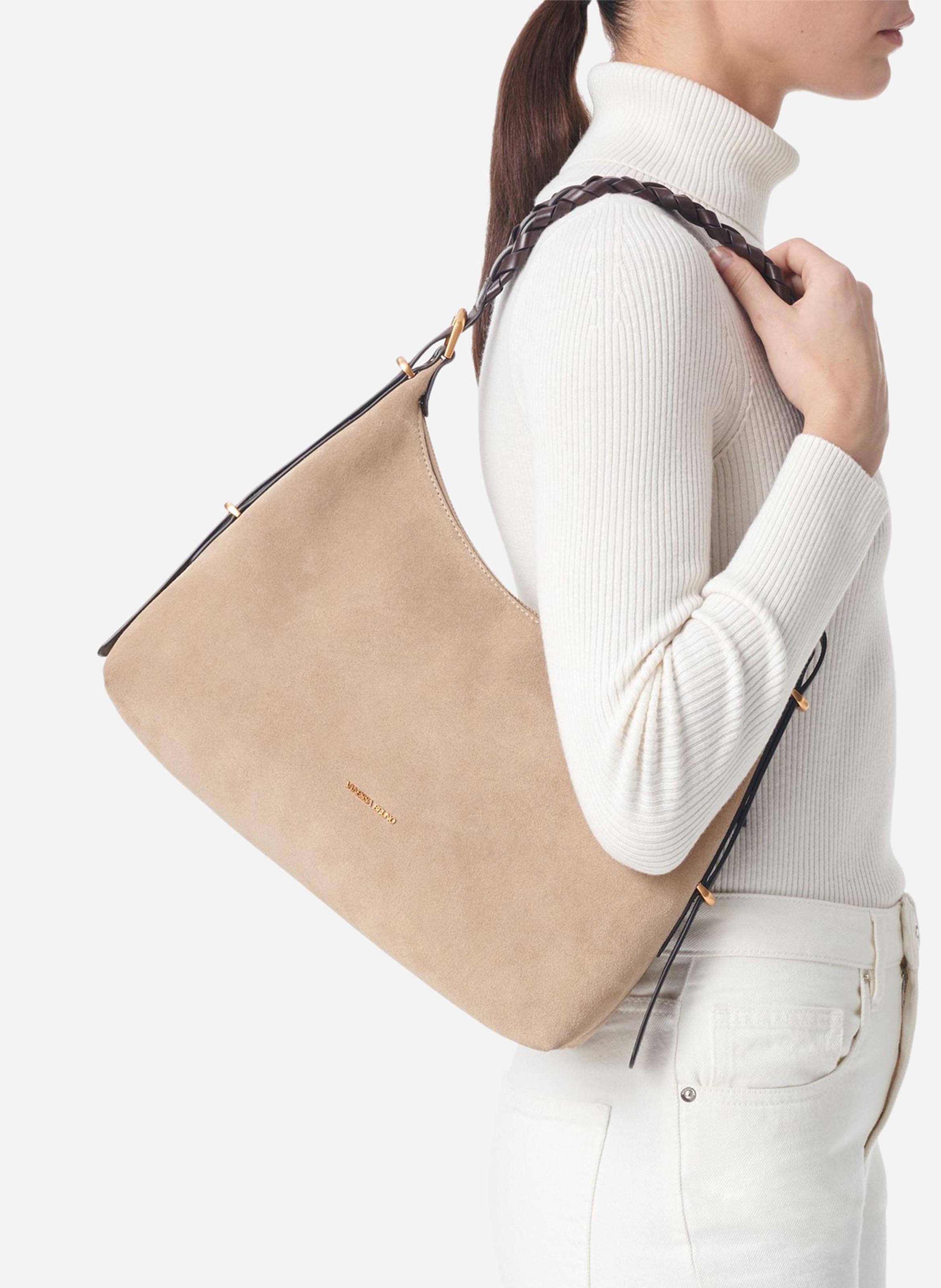 Buideltas van getextureerd leer met veters VANESSA BRUNO Beige