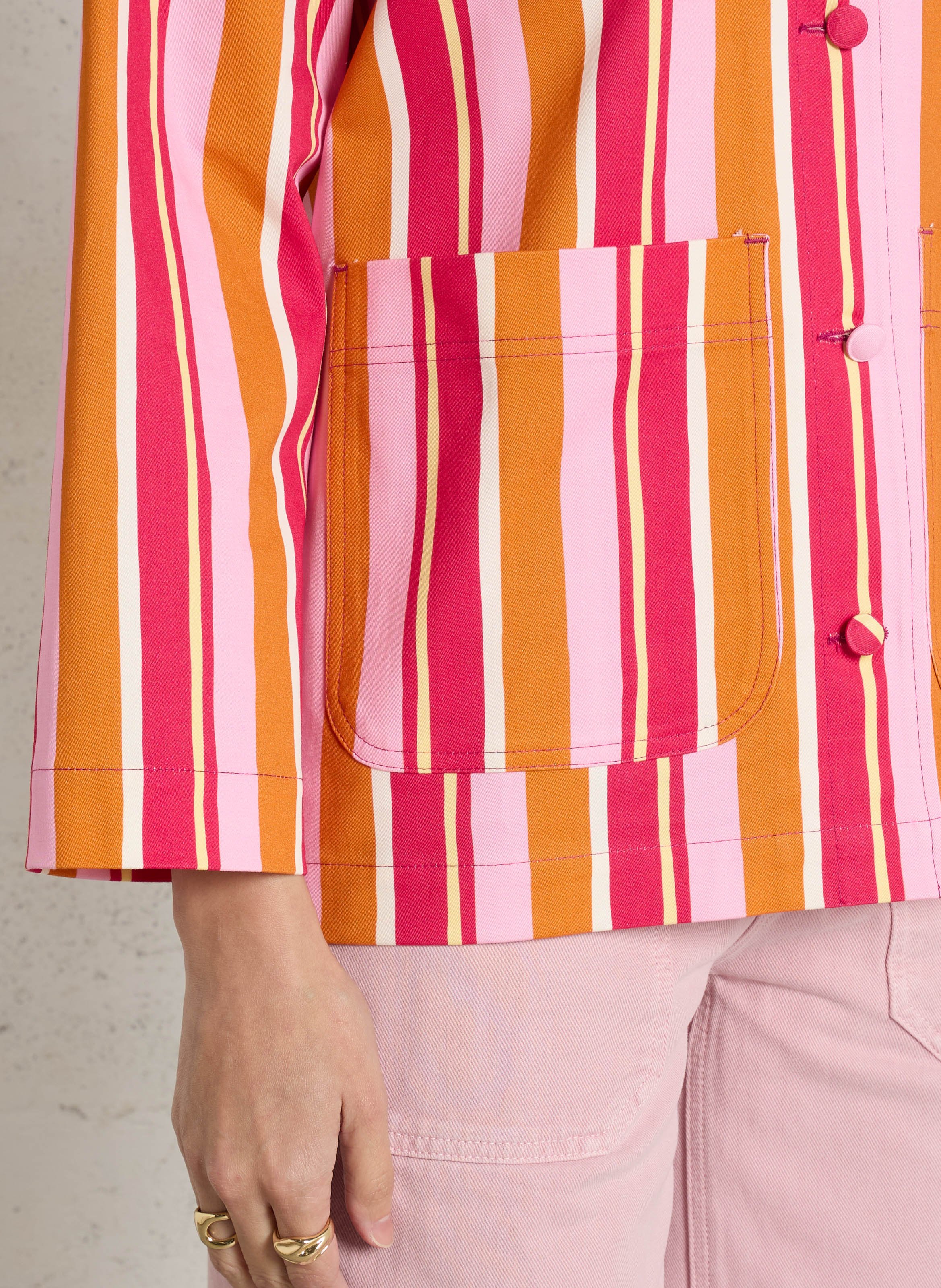 Gerade geschnittene Jacke mit 3/4-Ärmeln gestreift ELISE CHALMIN Mehrfarbig