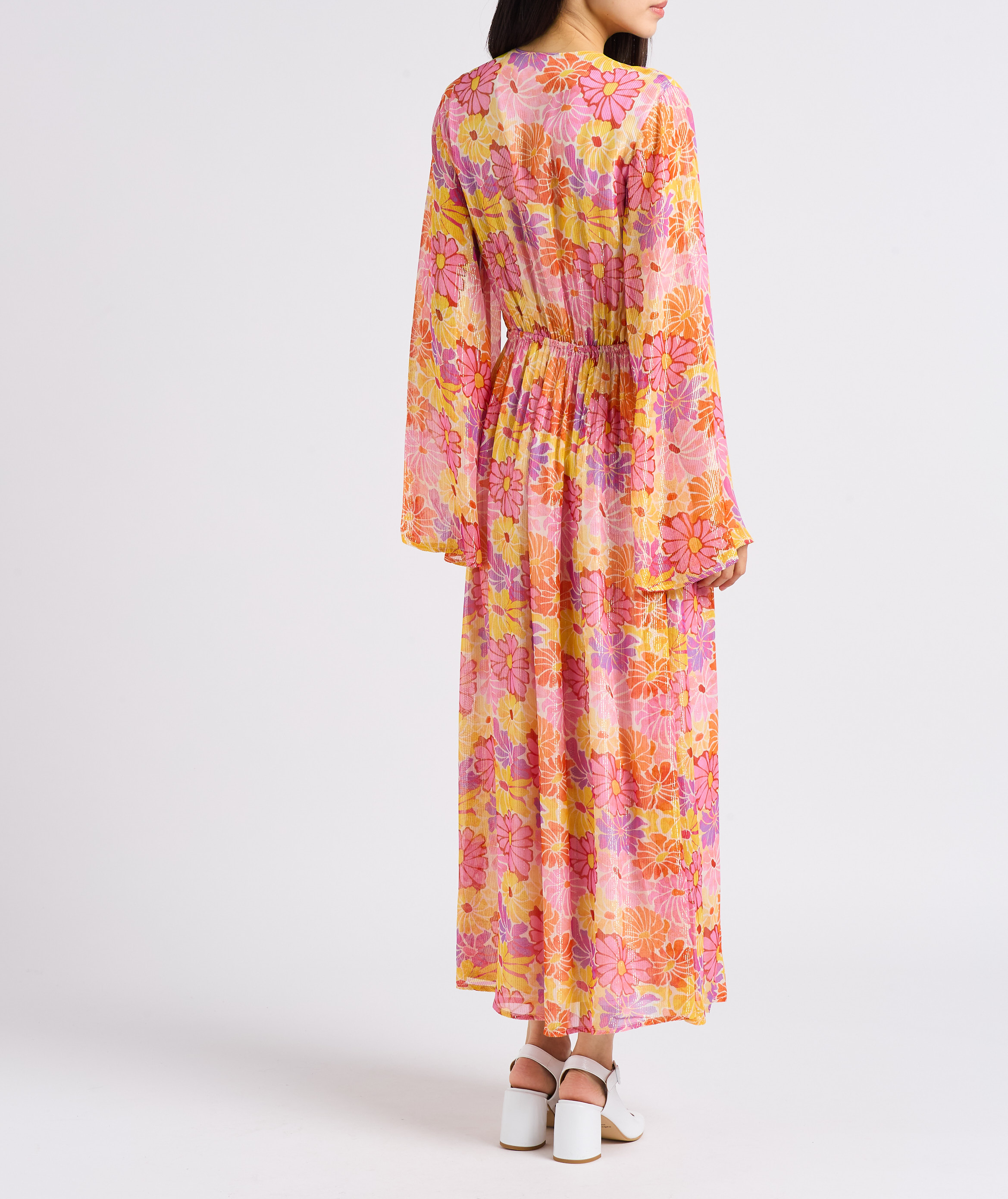 Long metallic thread printed dress SUNDRESS Multicolored