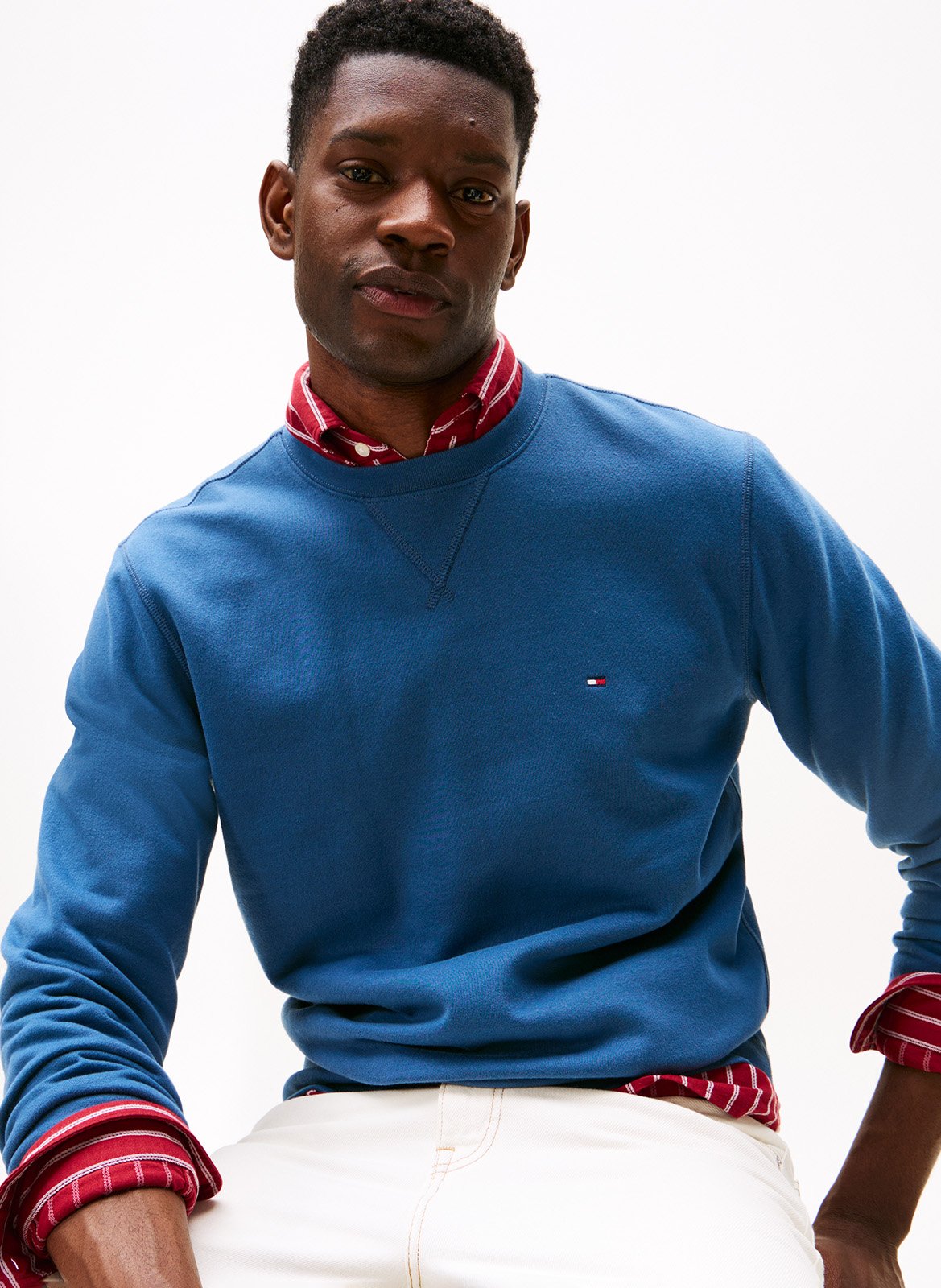 Straight-cut cotton-blend sweater with round neck TOMMY HILFIGER Blue