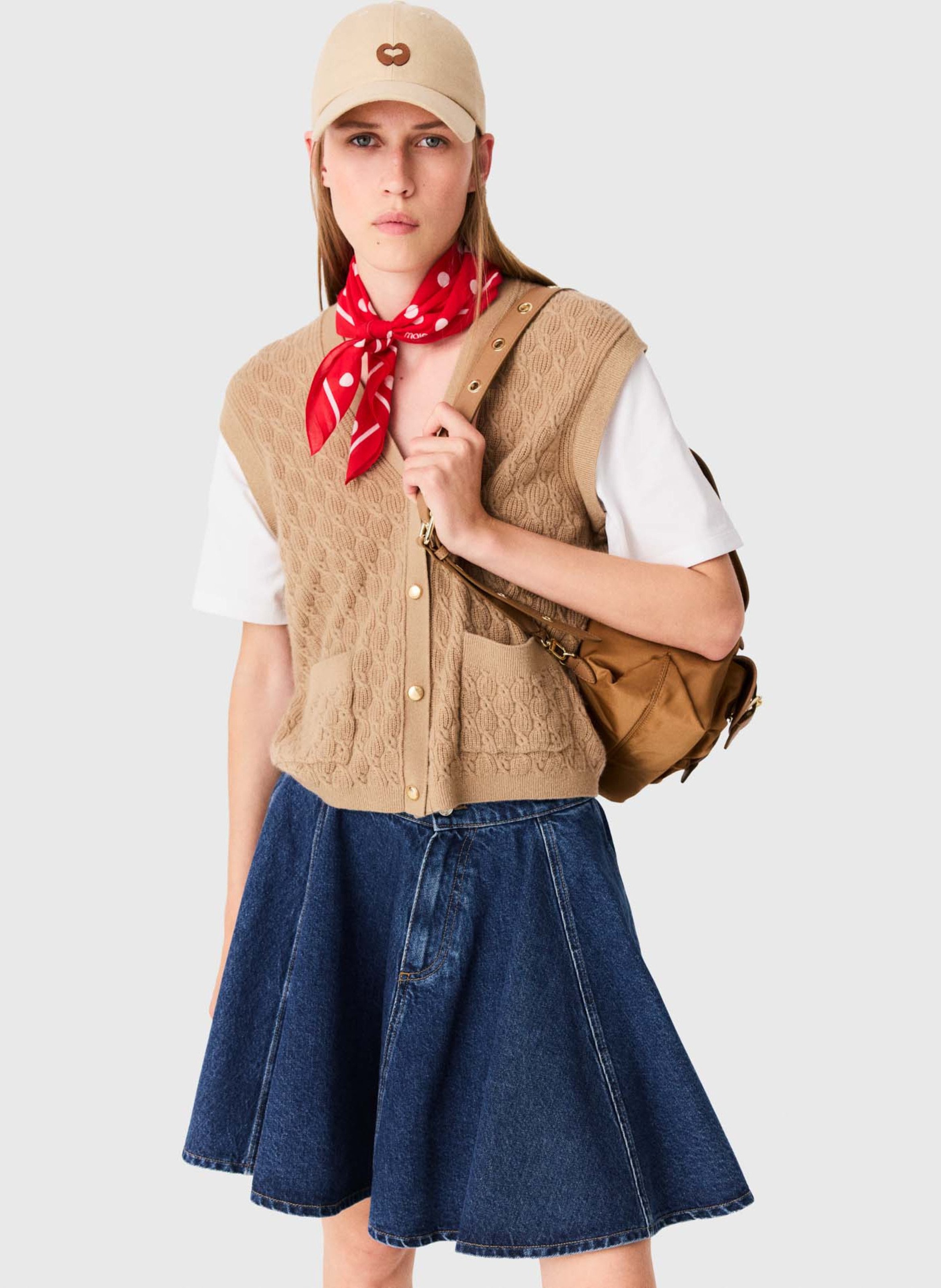Gilet droit droit en laine et cachemire mélangé MAJE Beige