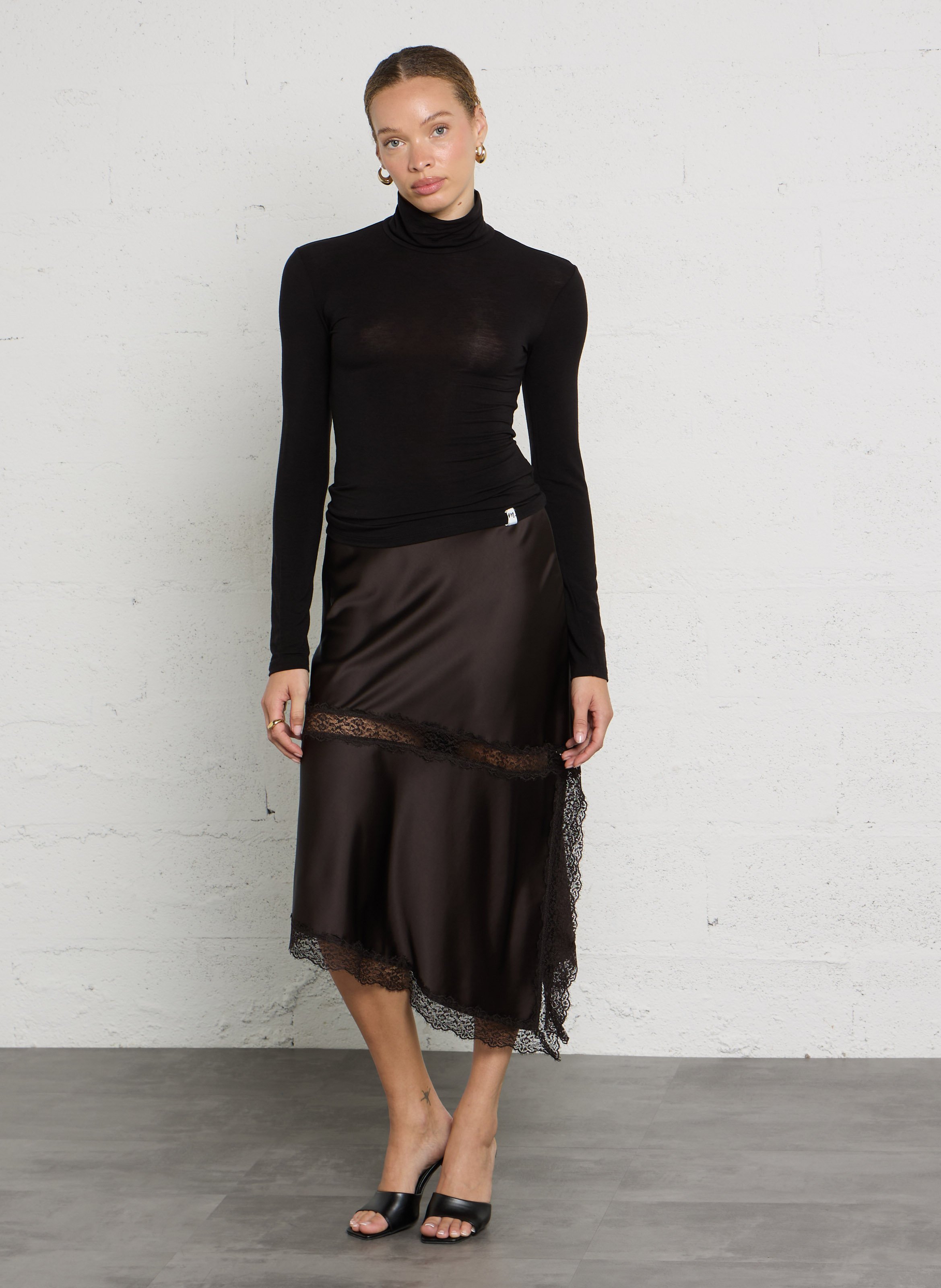 Asymmetrischer Midirock mit Spitze IMPERIAL Braun