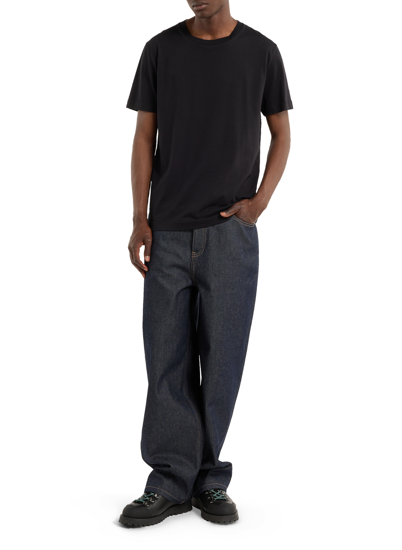 Round neck cotton baff-o T-shirt SAISON 1865 Black