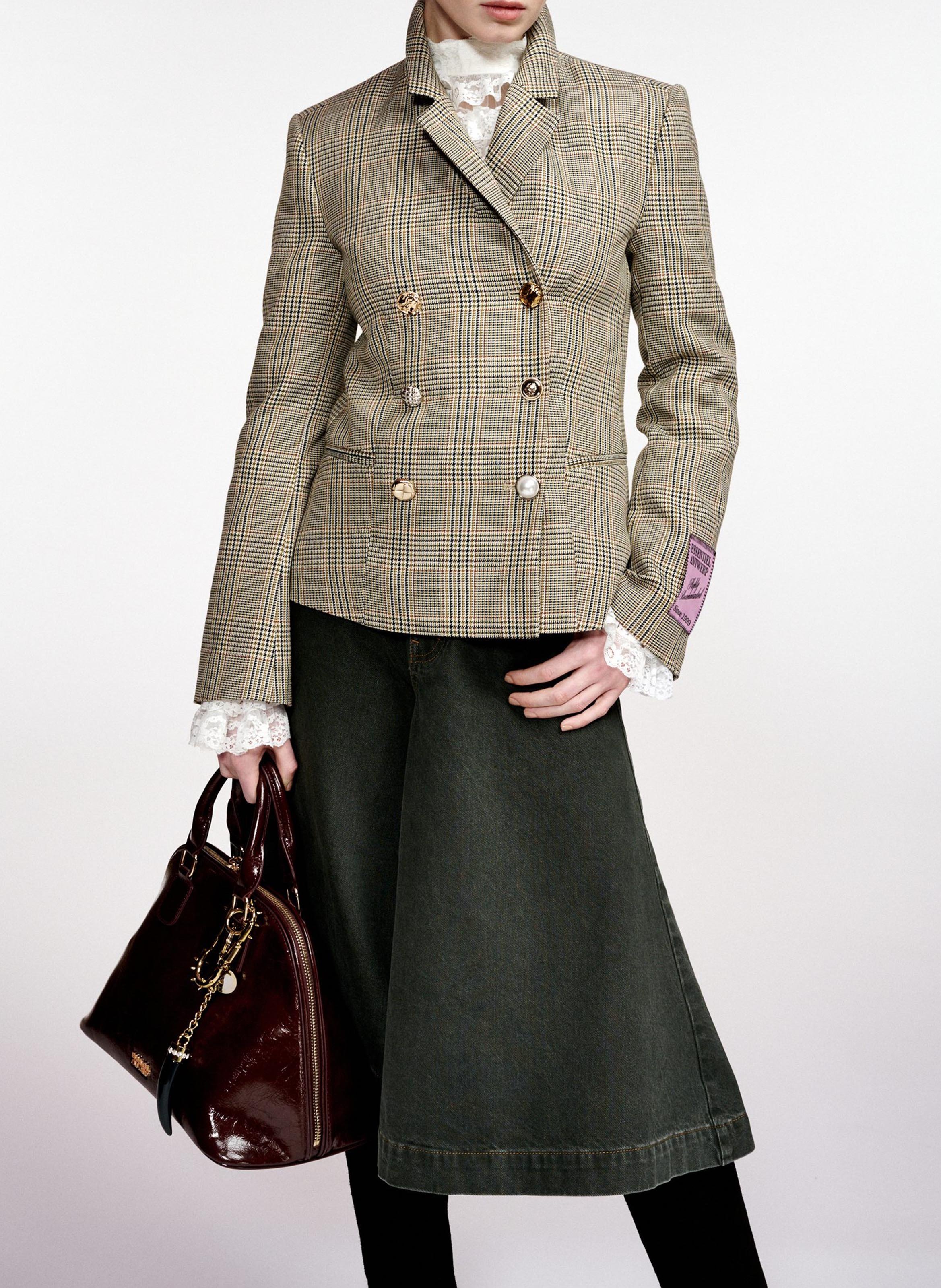 Fitted check suit jacket ESSENTIEL ANTWERP Brown