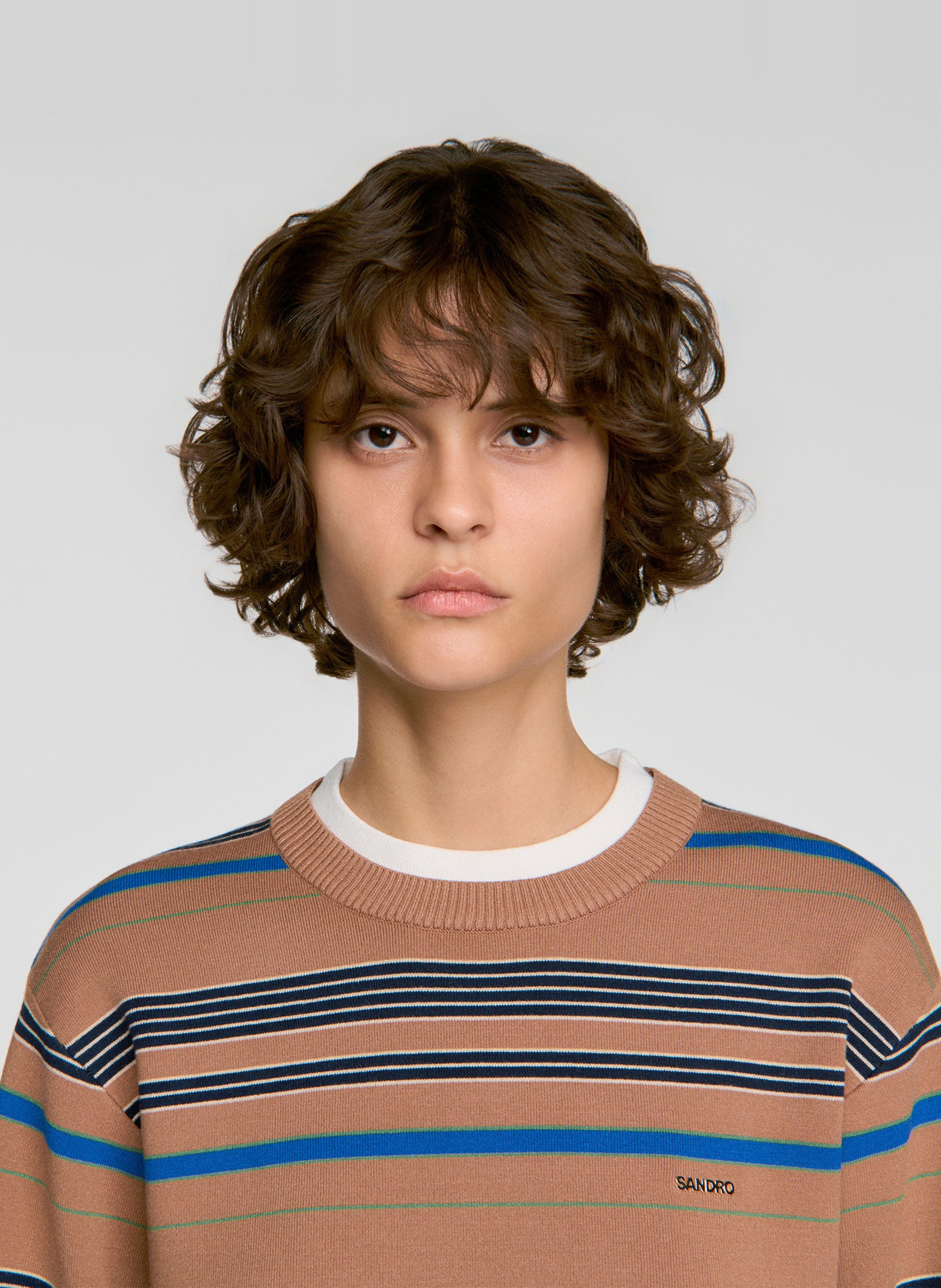 Pull col rond rayé SANDRO Marron