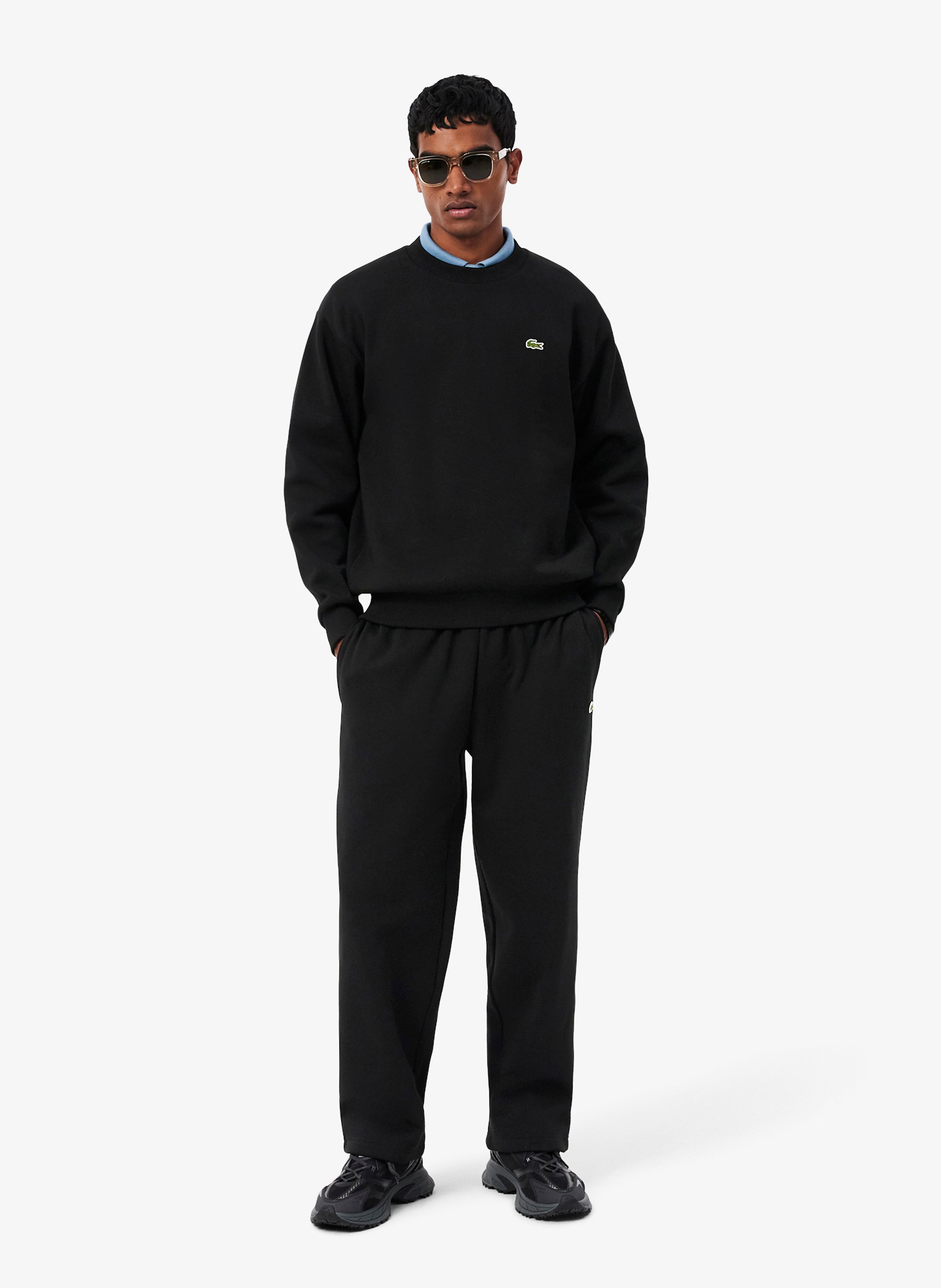 Straight cotton track pants LACOSTE Black