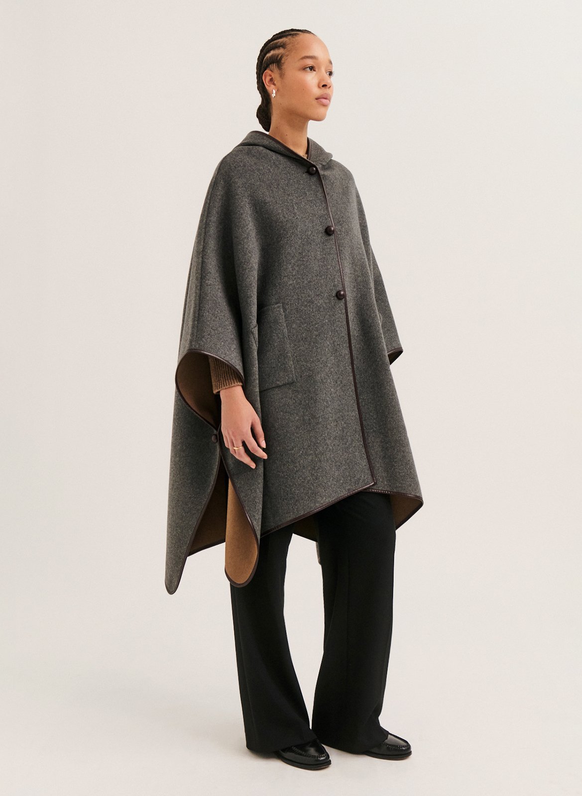 Omkeerbare wollen poncho PABLO Bruin