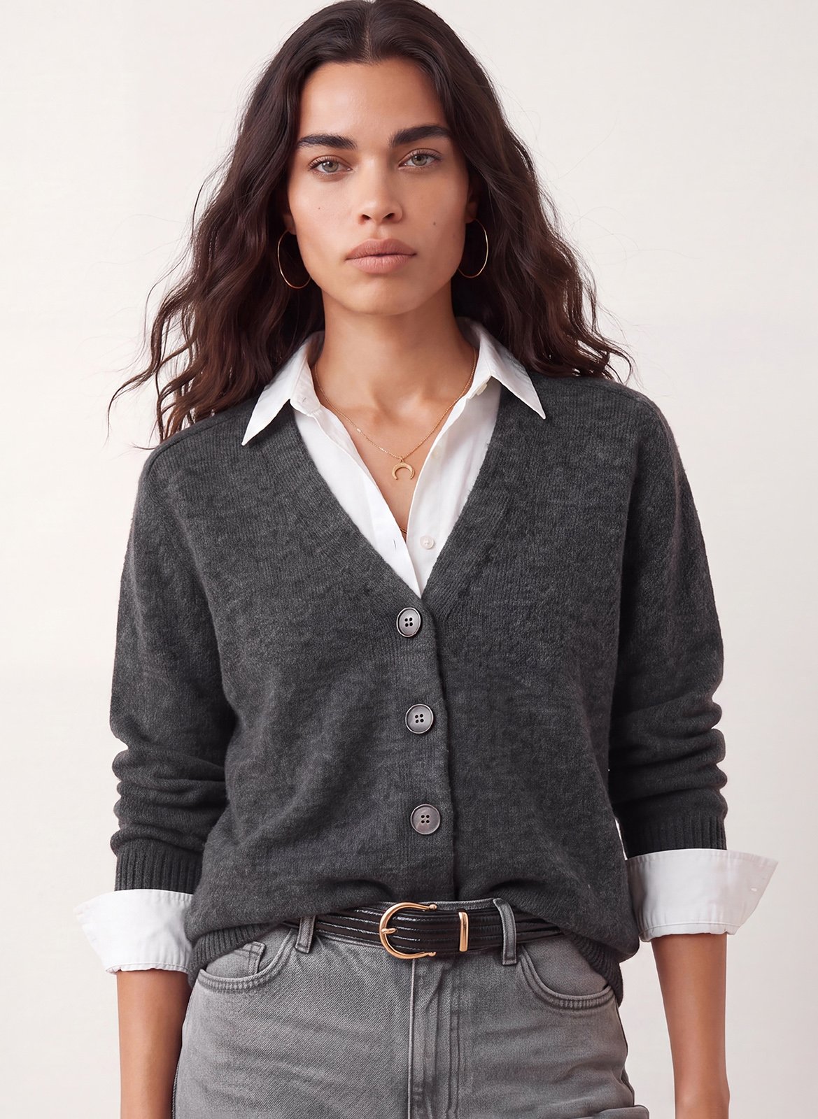 Straight buttoned V-neck cardigan KOOKAI Grey