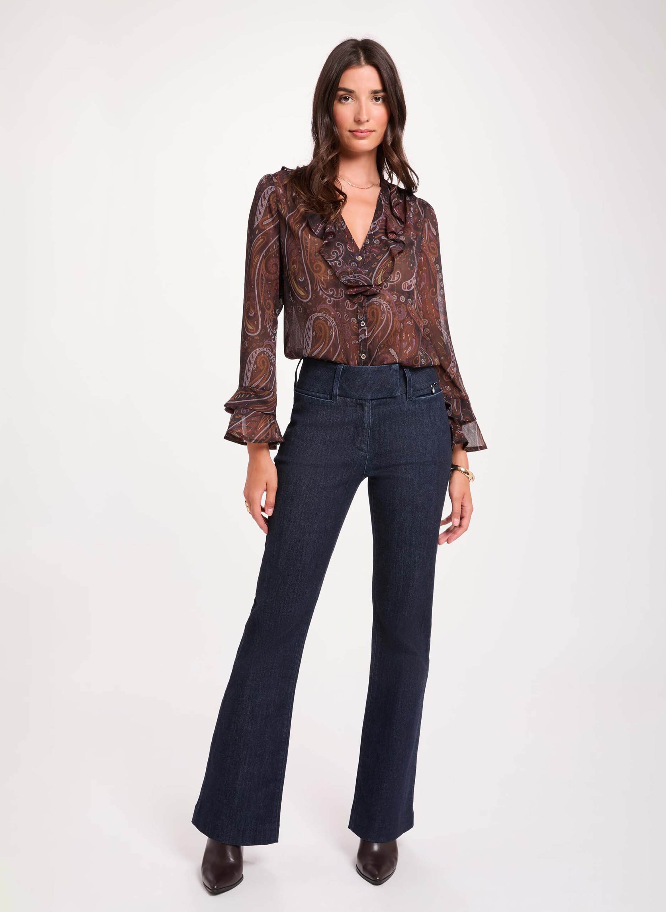 Printed V-neck ruffled blouse MORGAN Multicolored