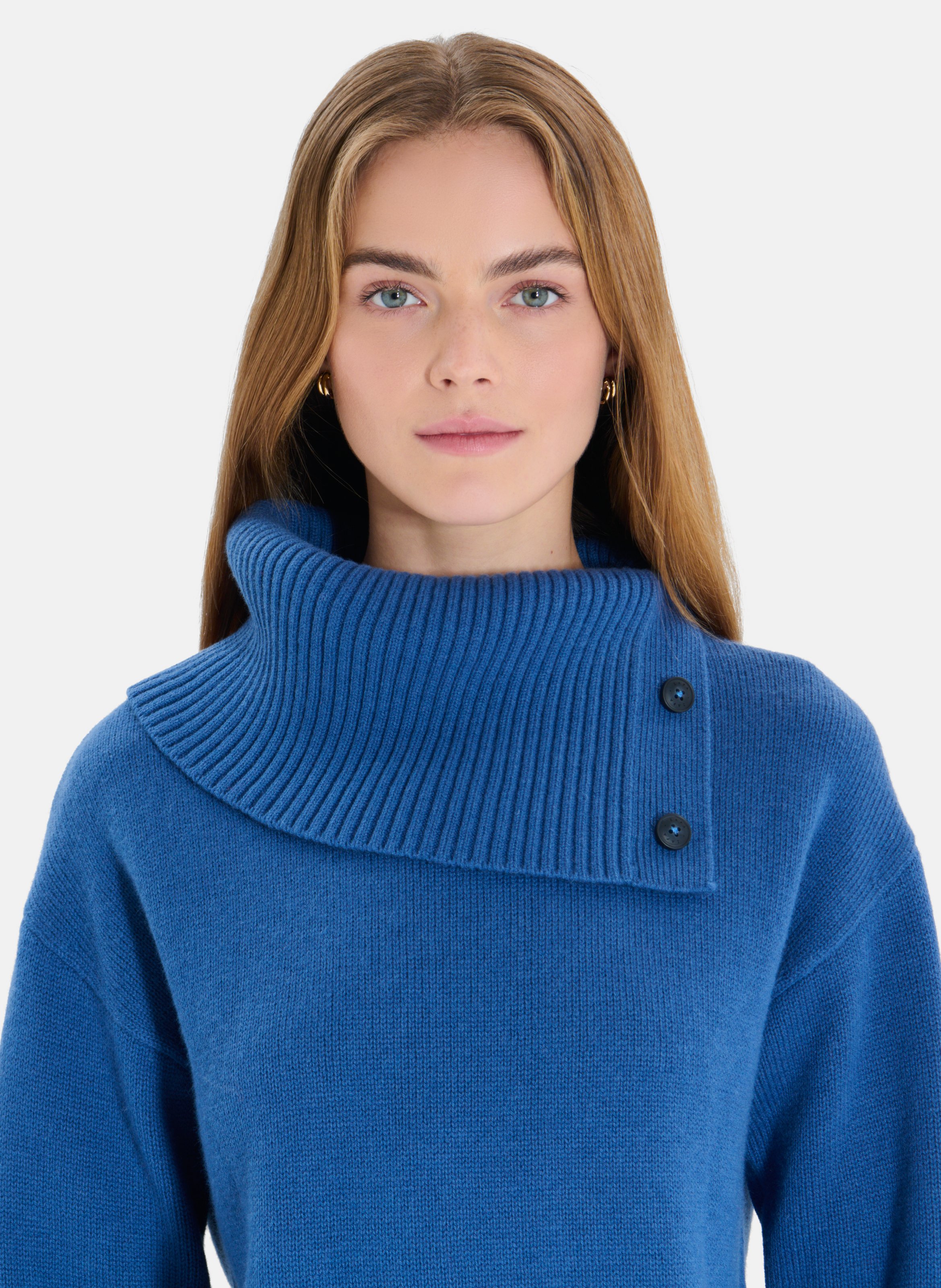 Pull col roulé boutonné en laine ZAPA Bleu