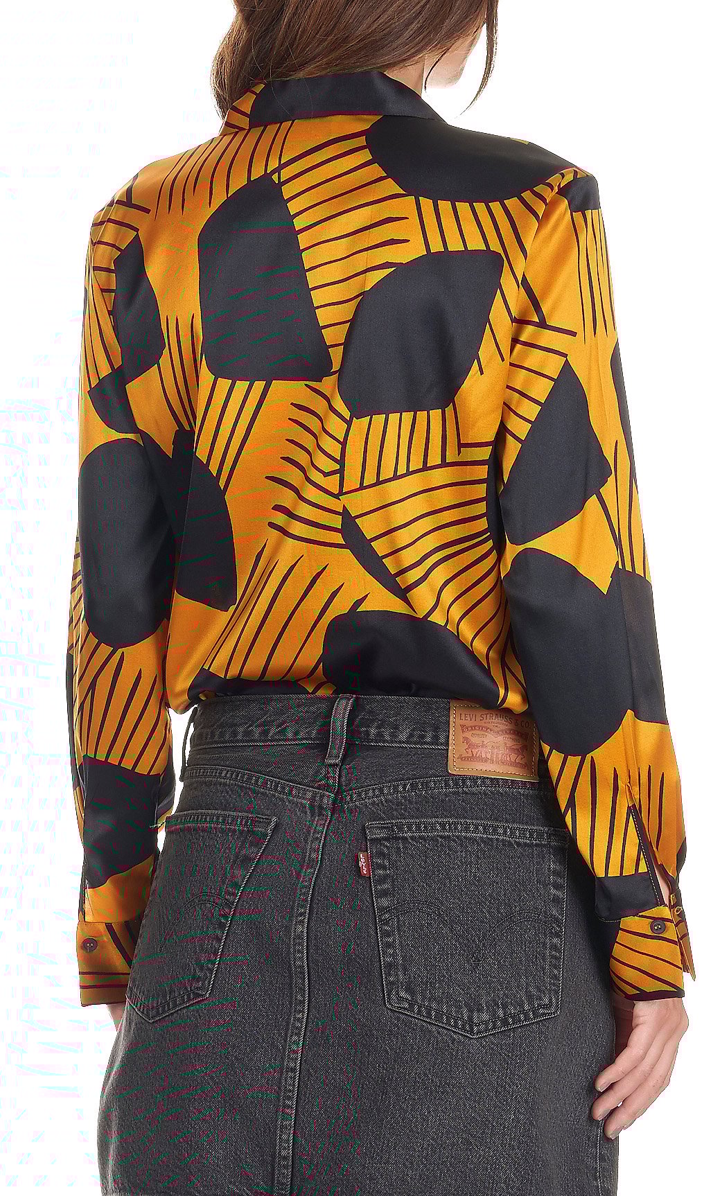 Chemise col classique à carreaux en soie ATTIC AND BARN Jaune