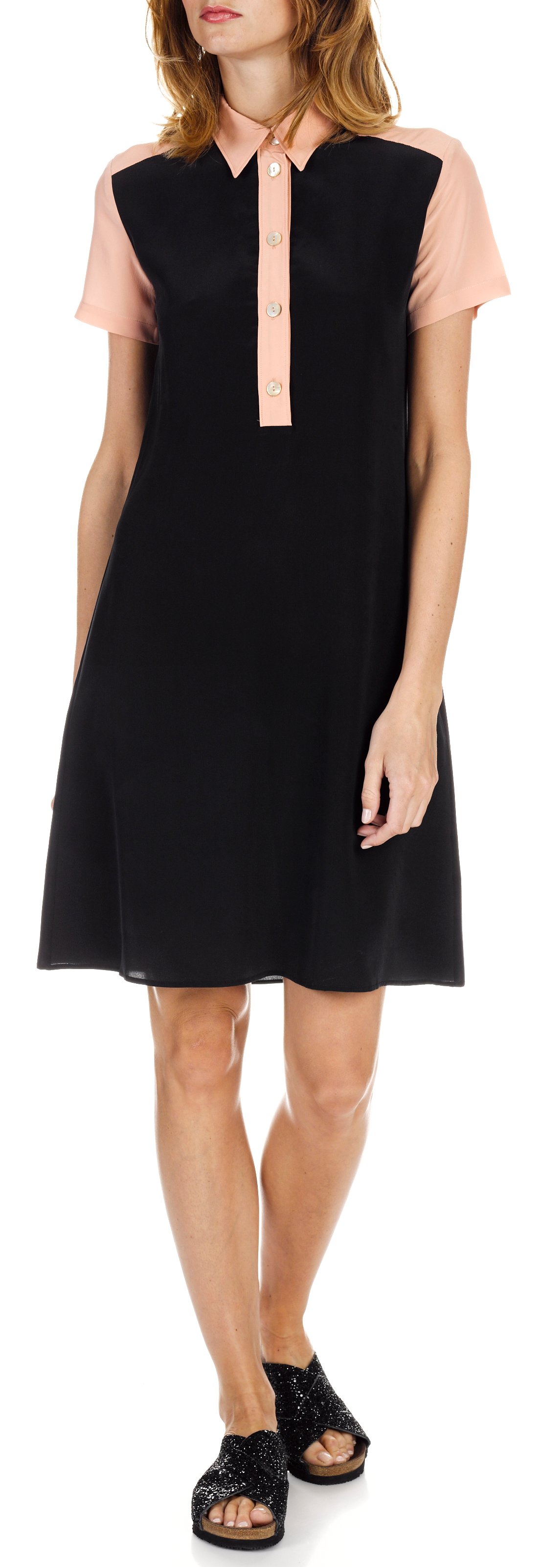 Two-tone silk shirt dress  ATTIC AND BARN Black