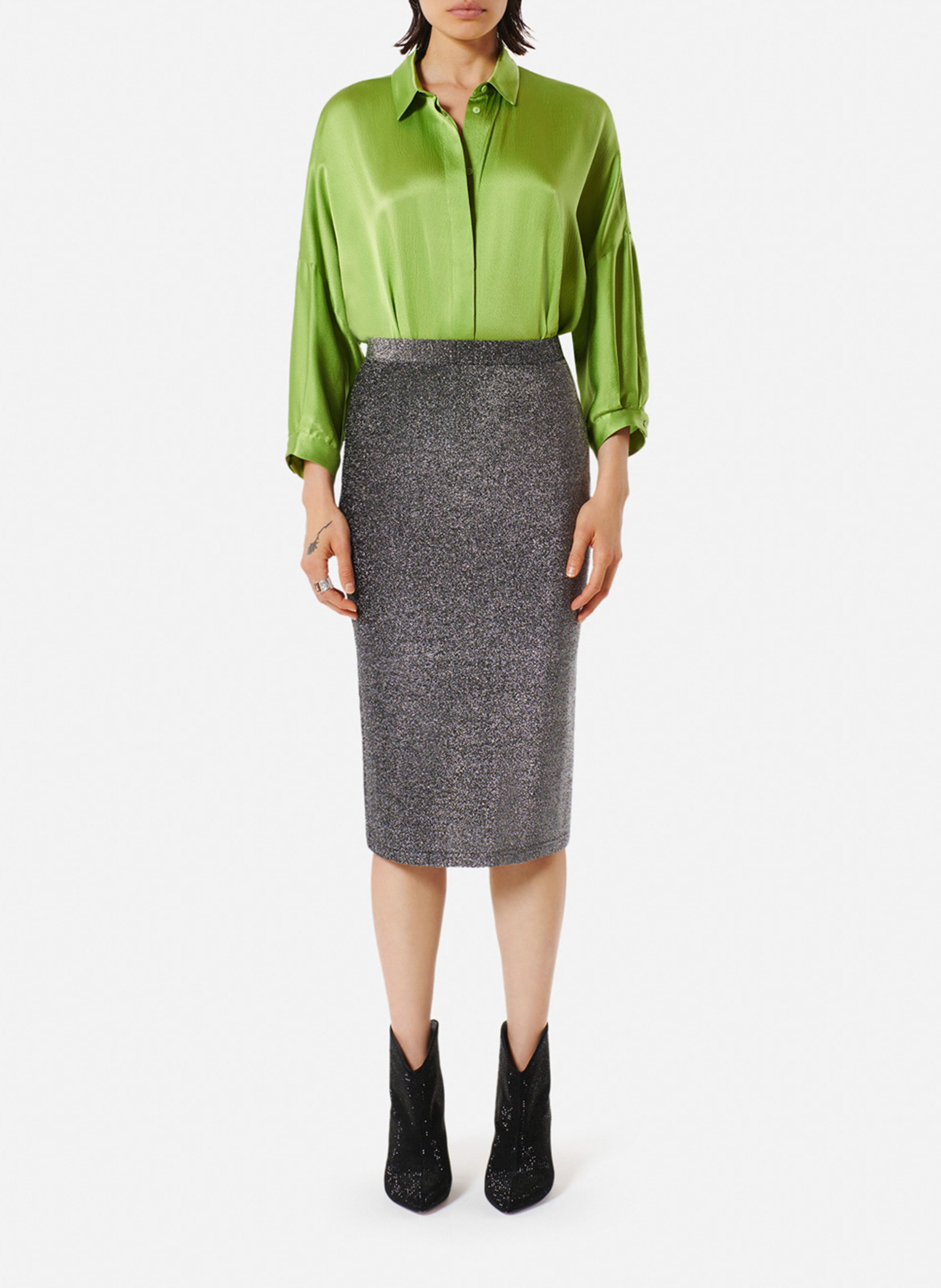 Halflange, nauwsluitende rok met split middenachter KARMA KOMA Zilver