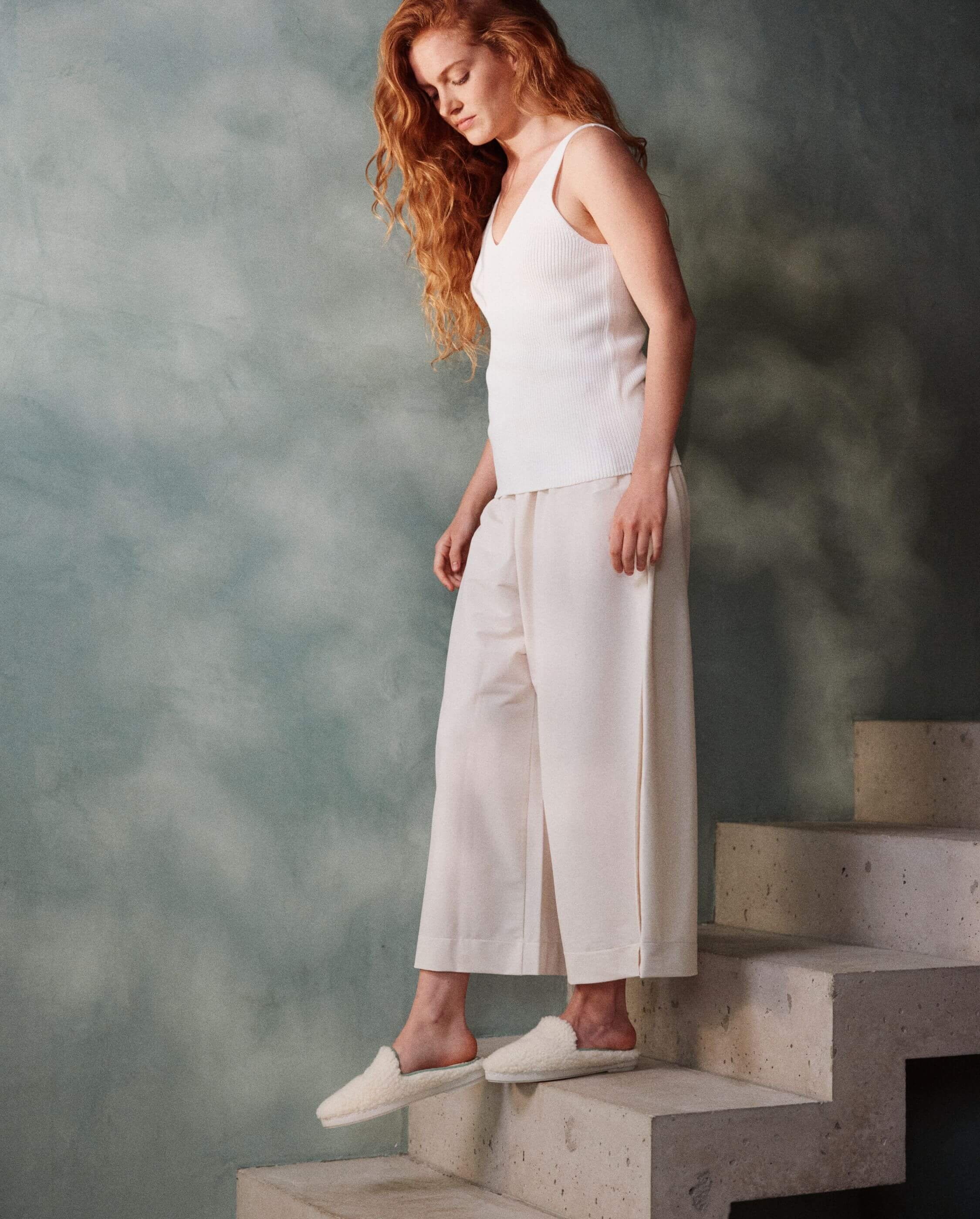 Women's wool bouclé mule, sage white ANGARDE White