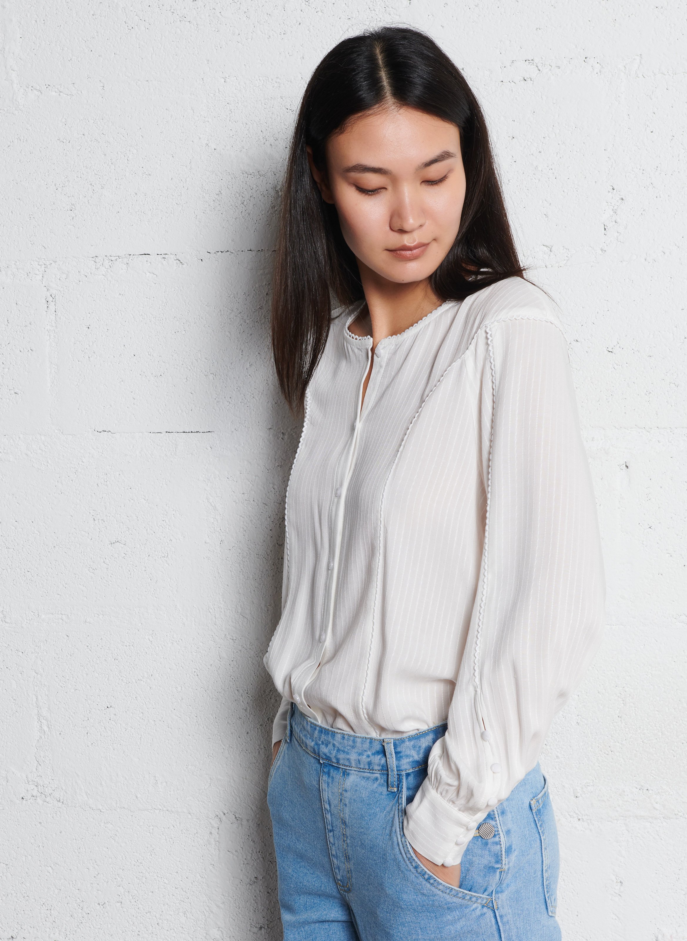 Weites Hemd mit Rundhalsausschnitt und Streifen VILA Beige