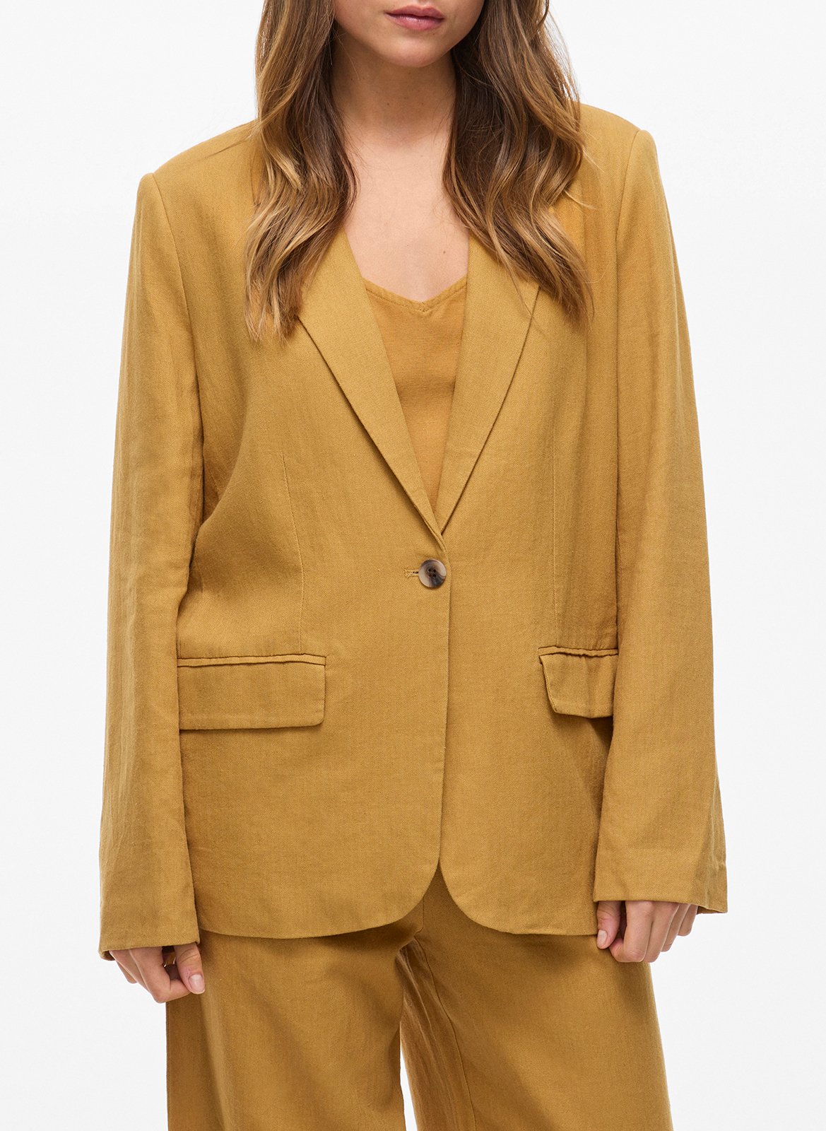 Blended Linen Tailored Jacket VILA Brown