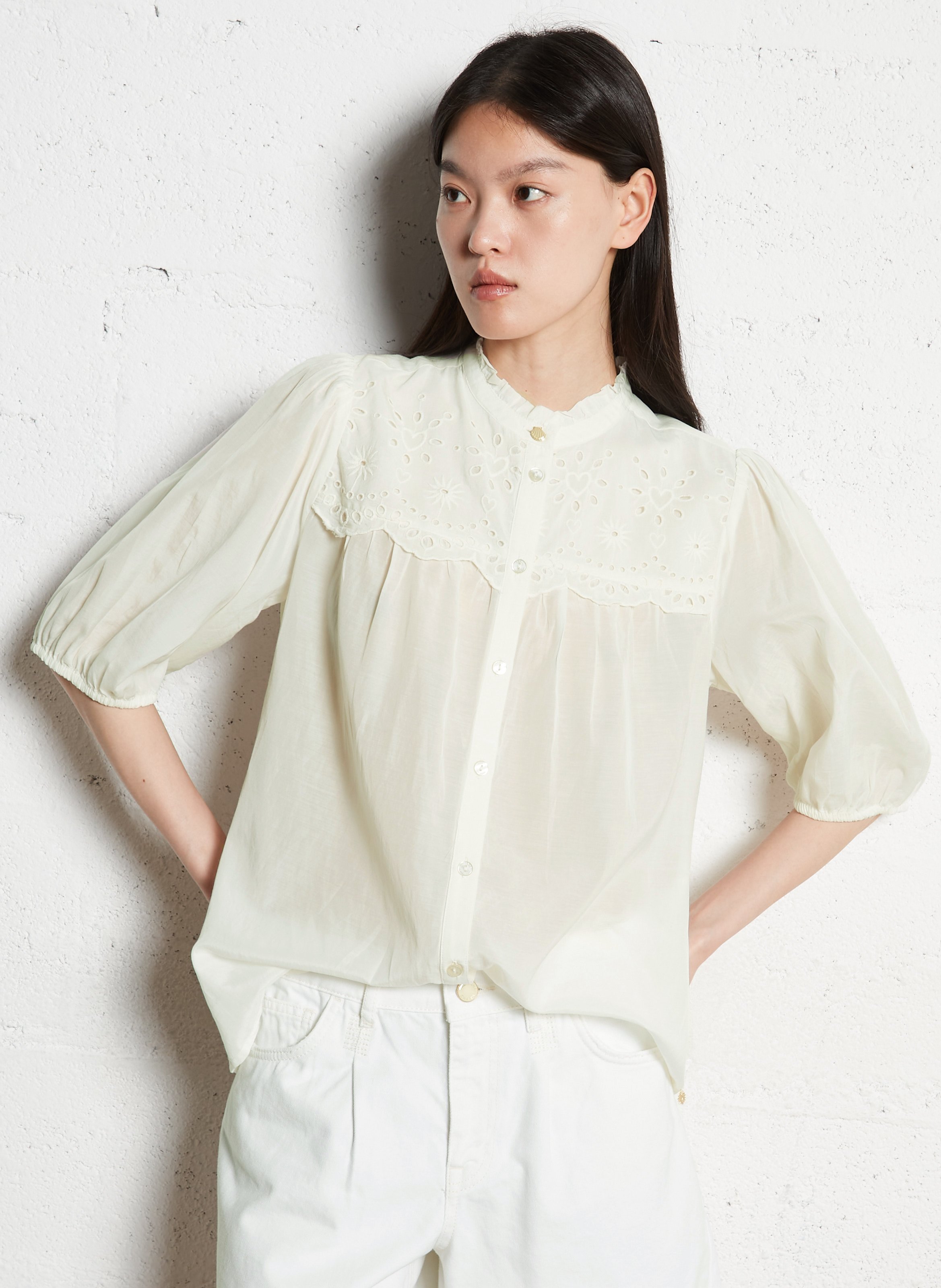 Chemisier droit brodé FABIENNE CHAPOT Blanc