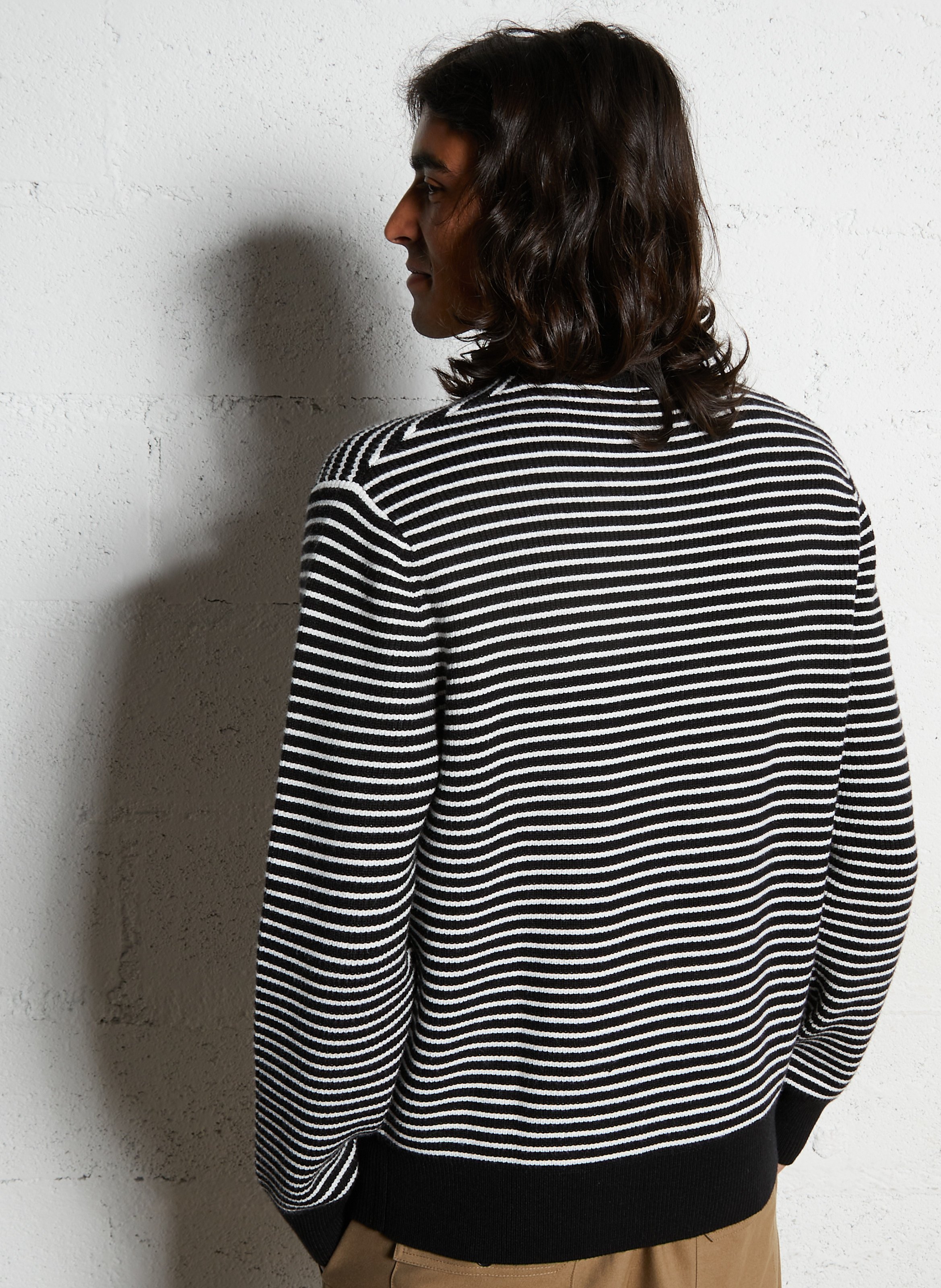 Pull droit en maille à rayures Noir