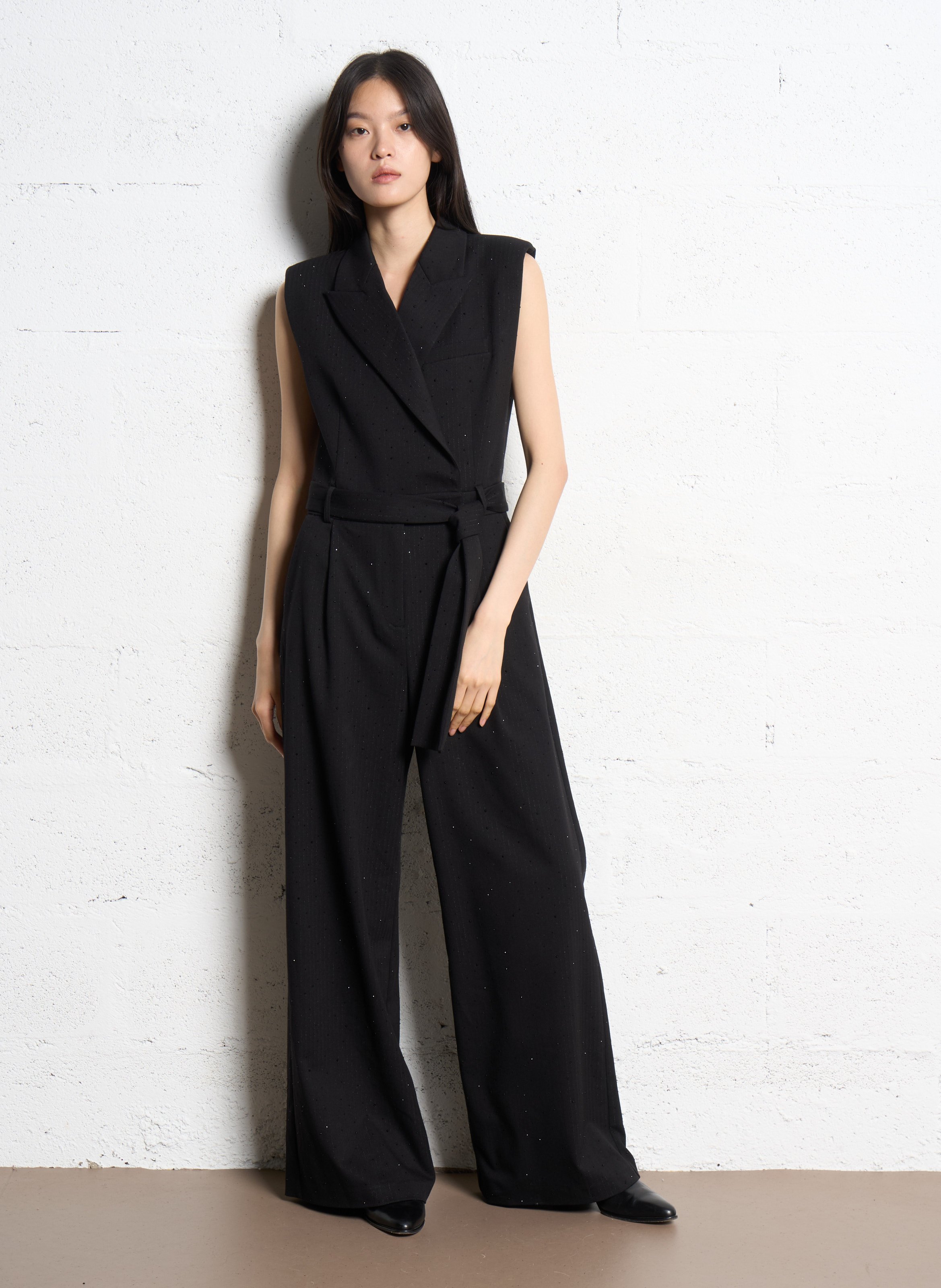 Combinaison col tailleur à strass SUNCOO Noir