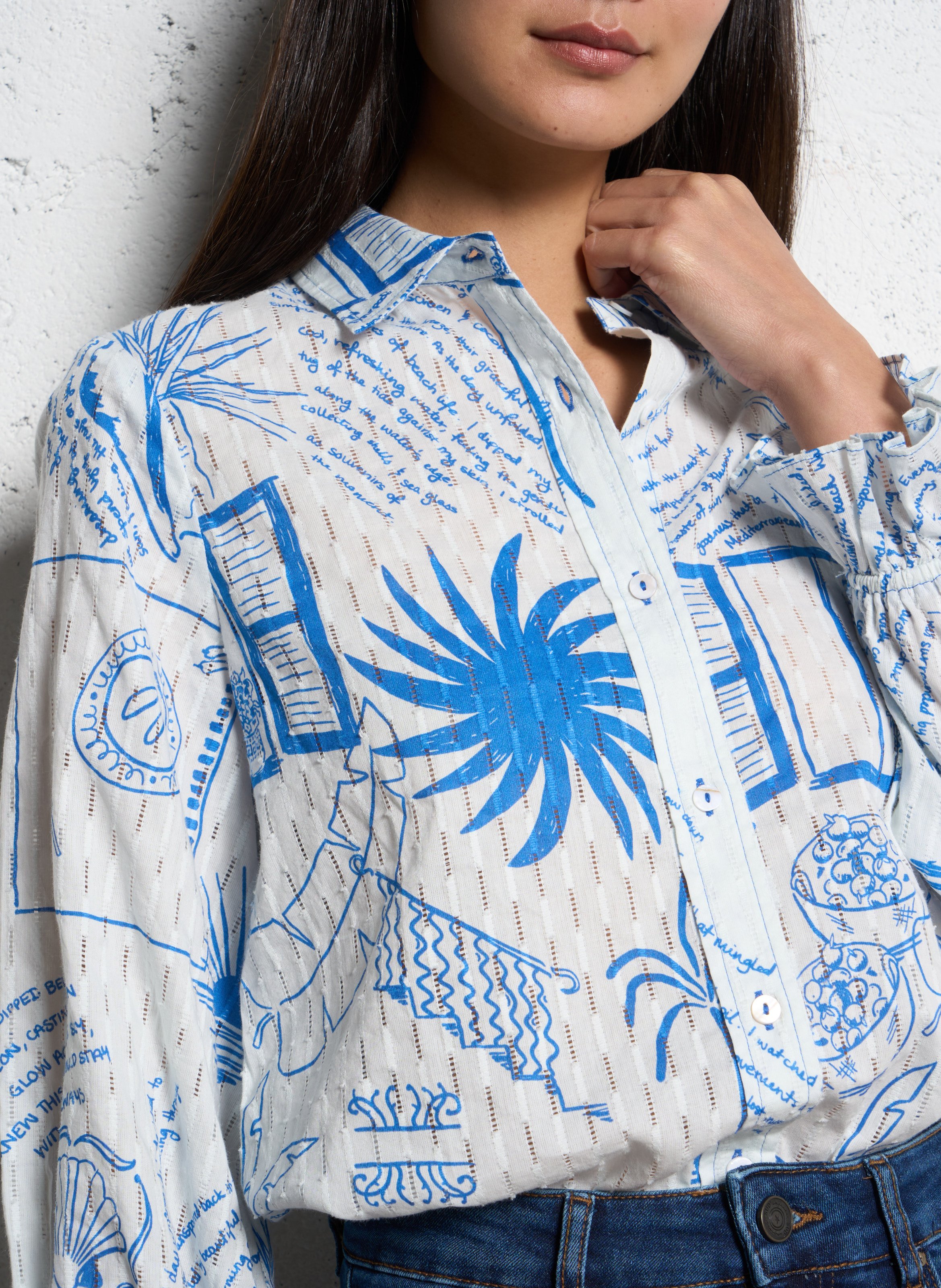 Printed straight shirt with details NEVER FULLY DRESSED White