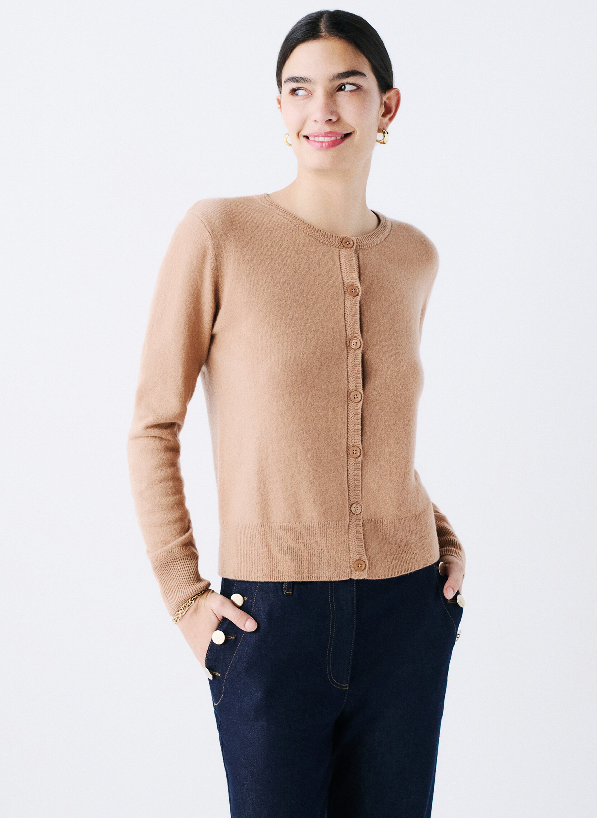 Round neck straight cashmere cardigan CAROLL