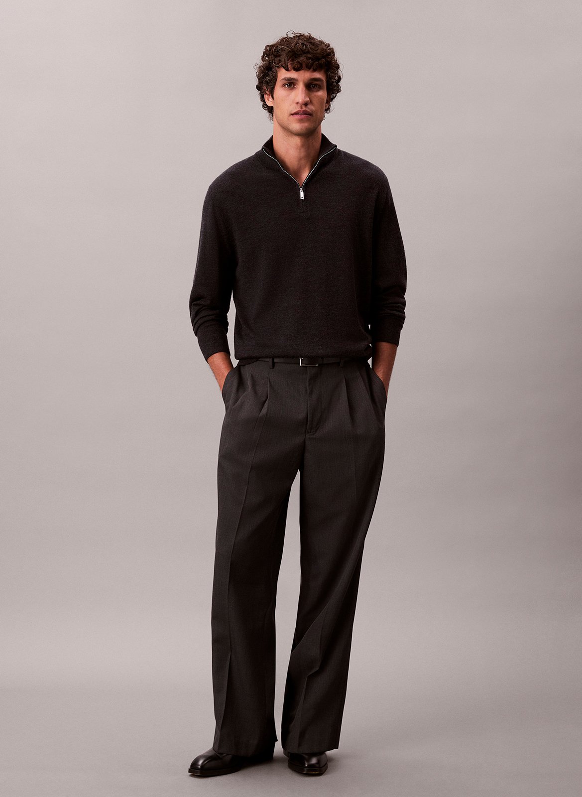 Pull col montant zippé en laine CALVIN KLEIN Gris