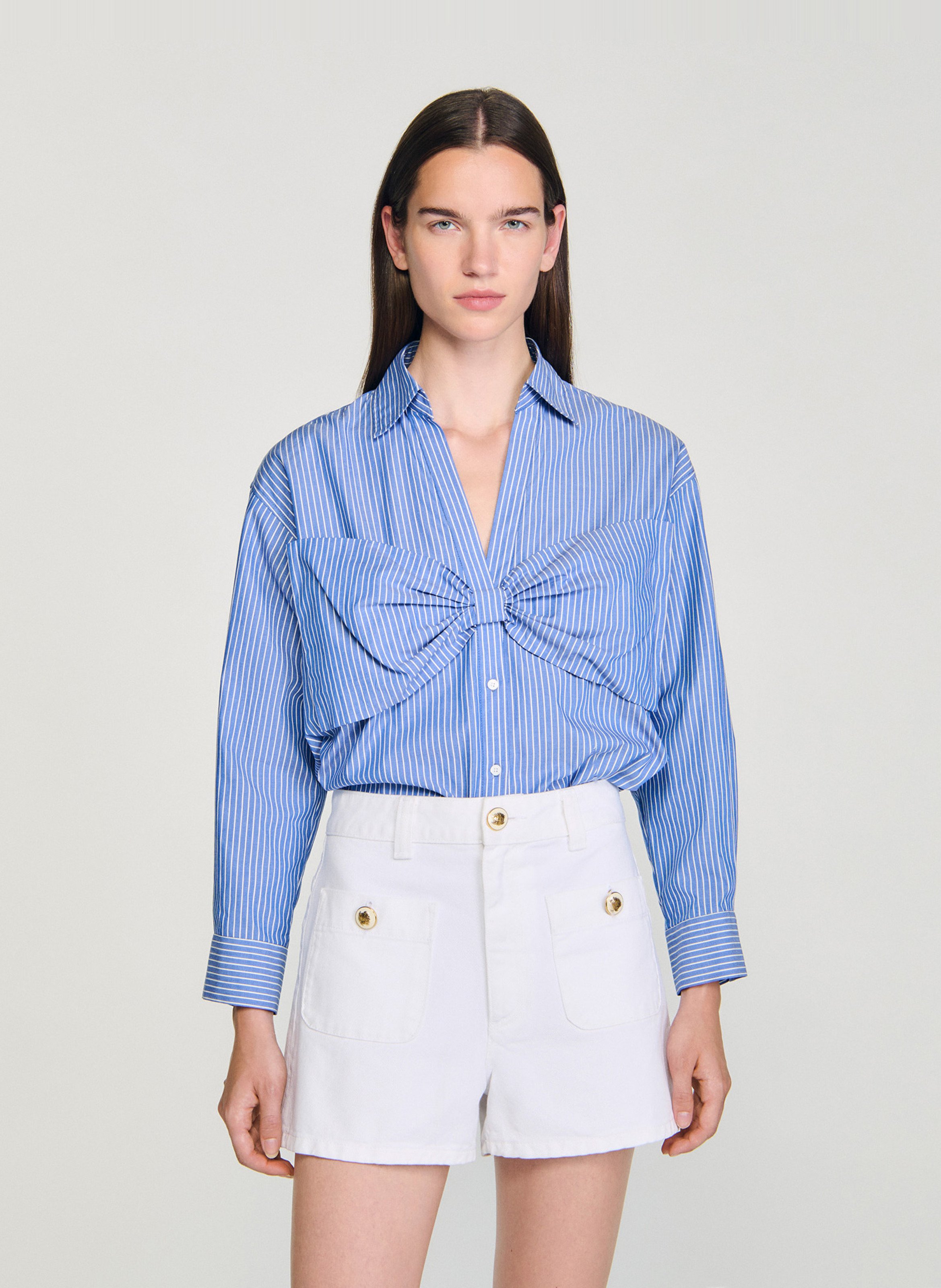 Chemise col classique rayée en coton SANDRO Bleu