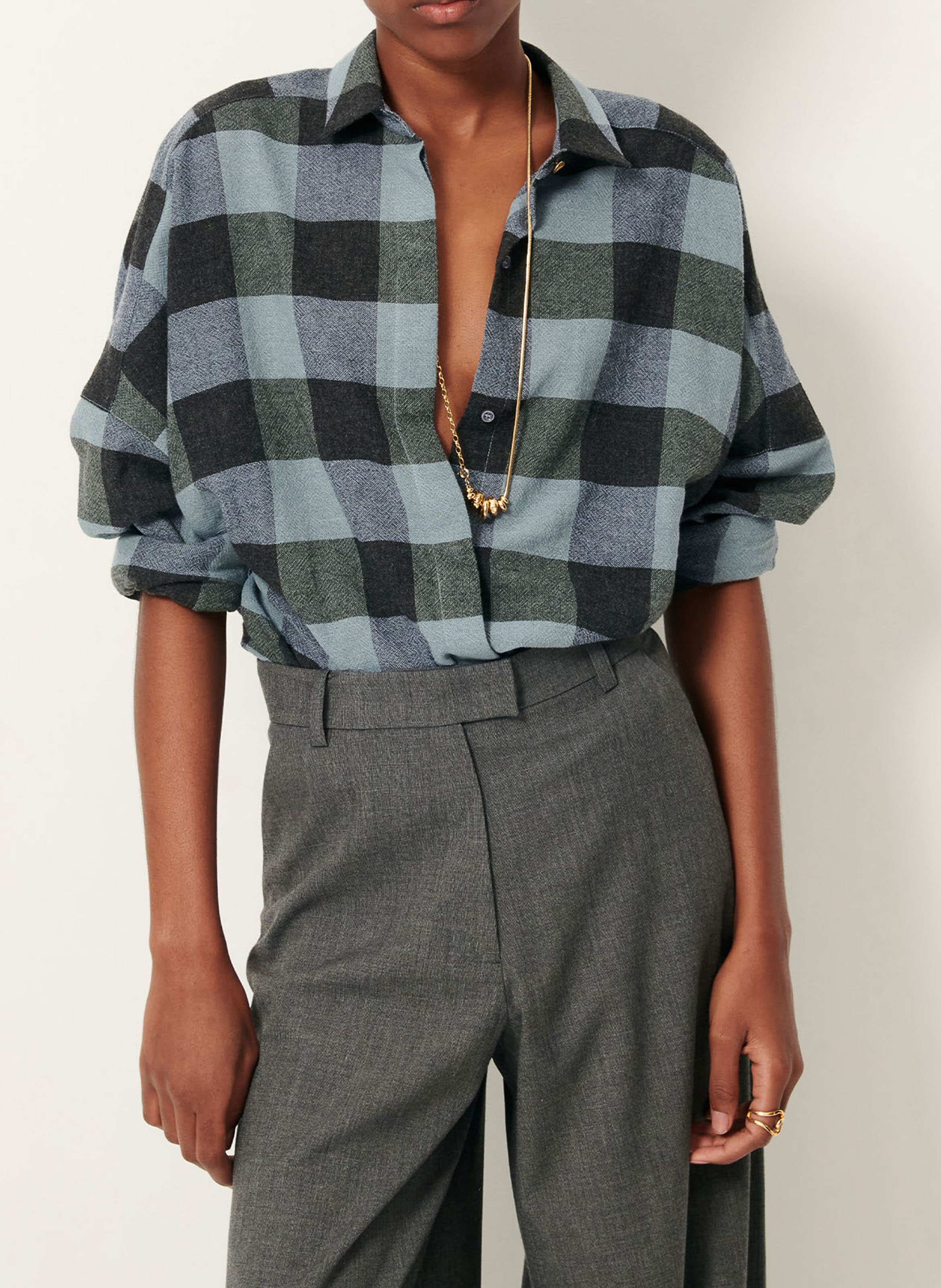 Oversized classic collar shirt in printed wool blend SESSUN Blue