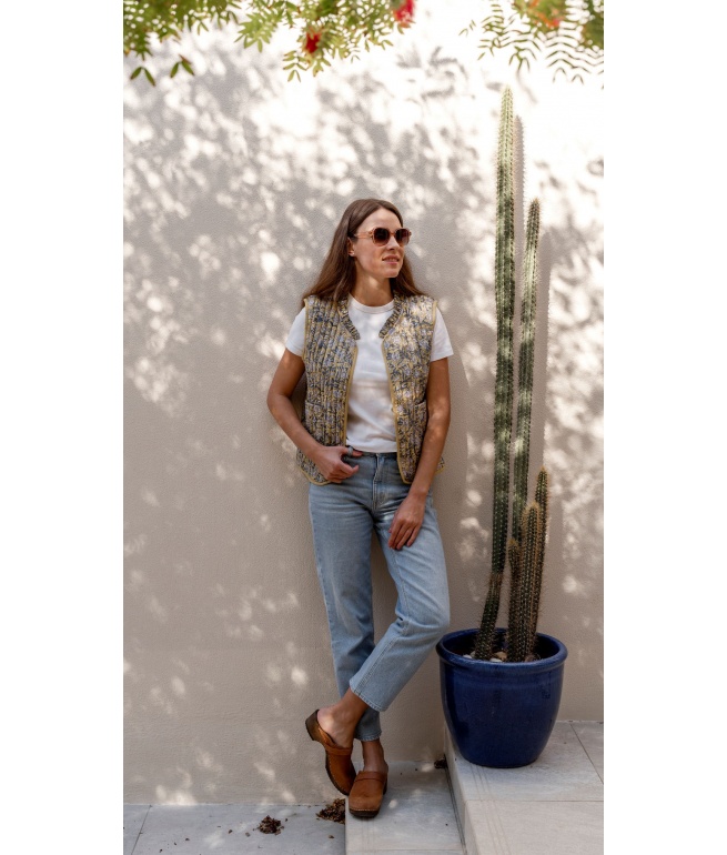 Quilted sleeveless vest Luzia print BINDI ATELIER Yellow