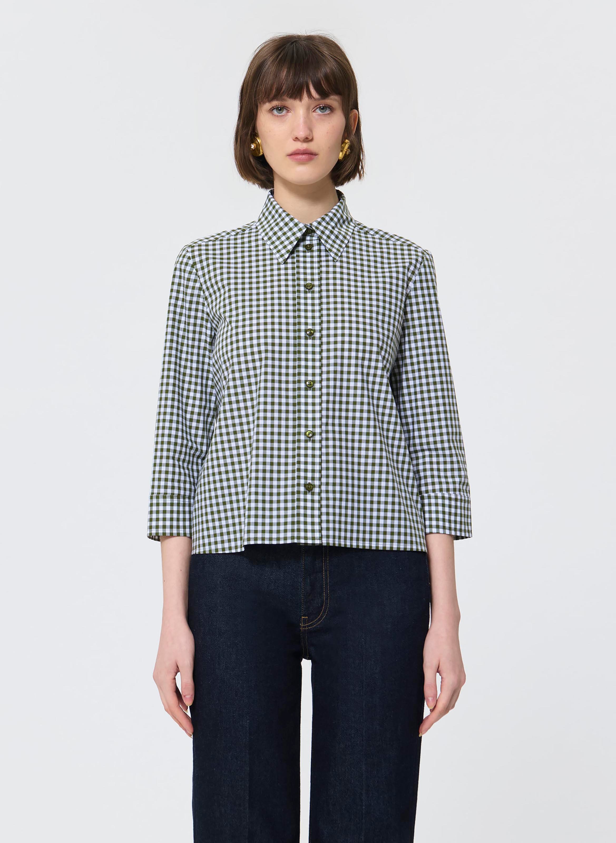 Chemise droite col classique en coton bio imprimé TARA JARMON Vert