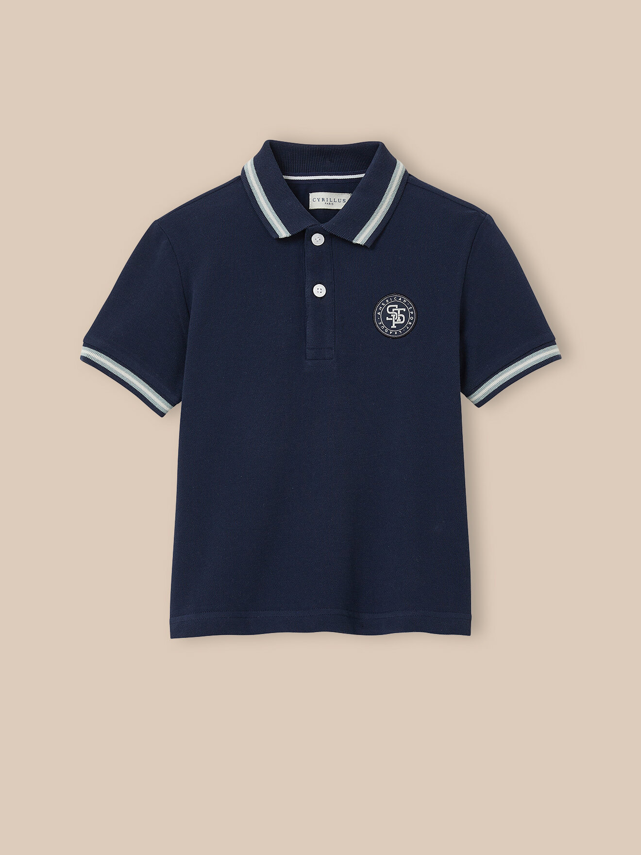 Organic cotton piqué knit polo shirt CYRILLUS Blue