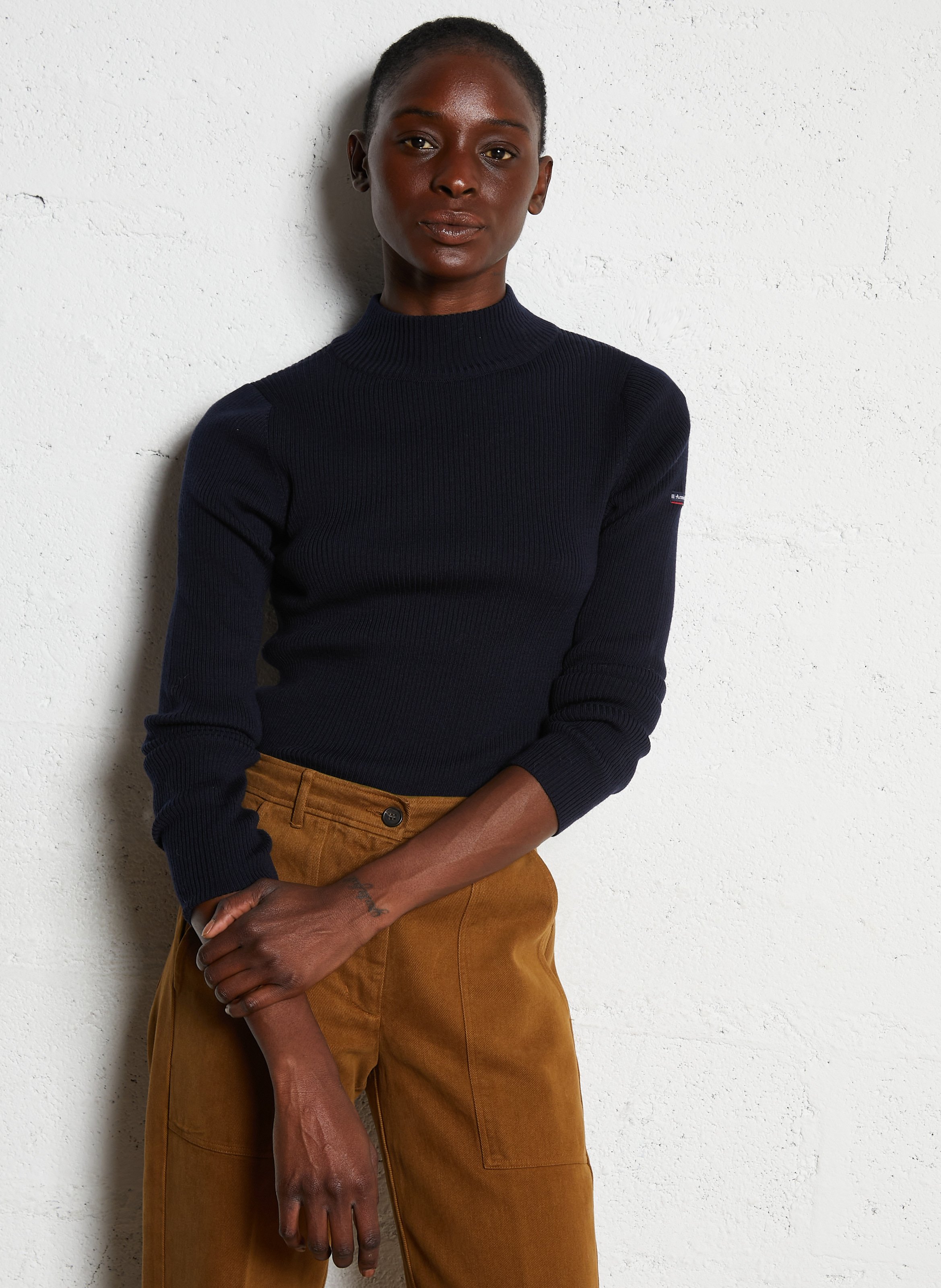 Pull col montant côtelé en laine ARMOR LUX