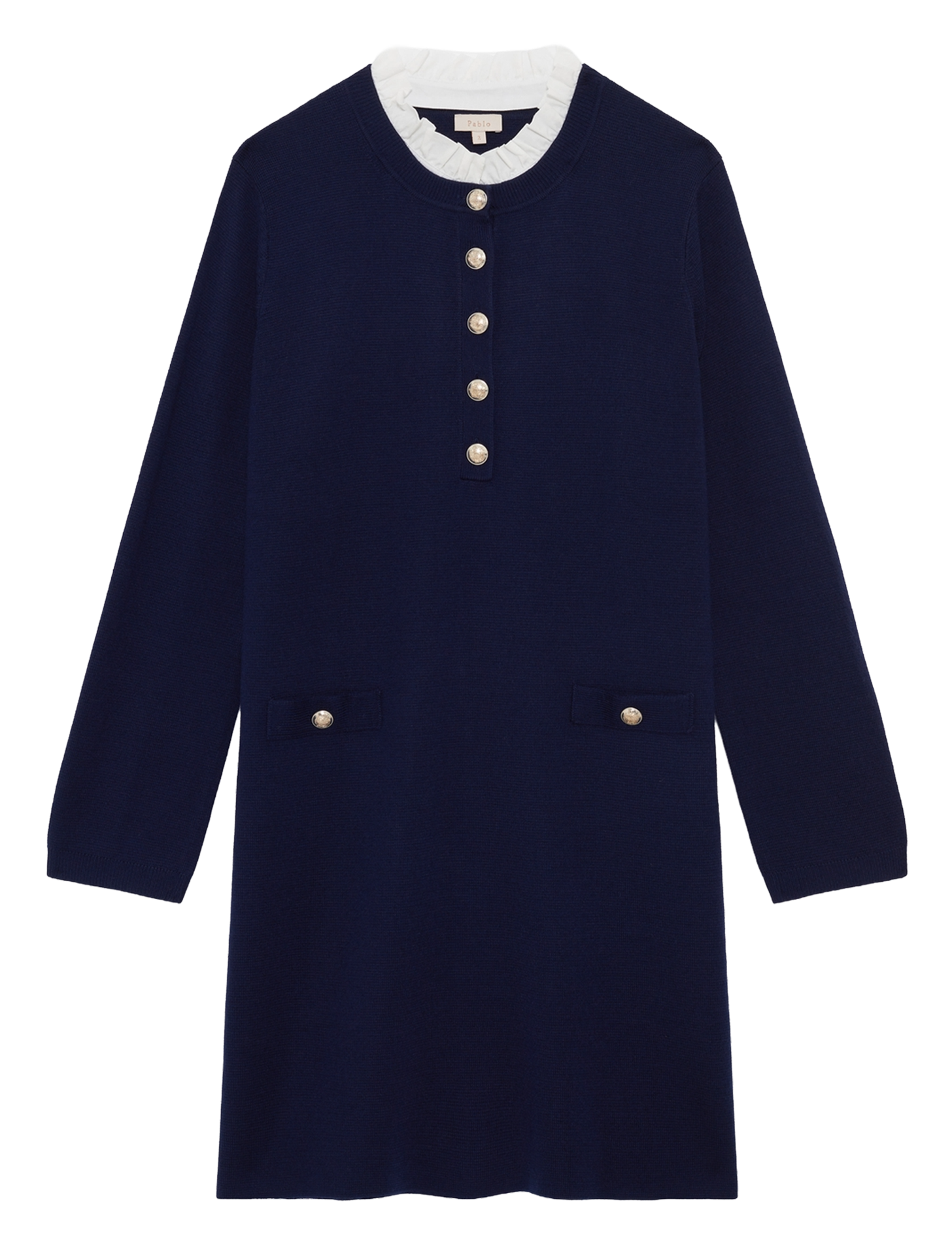Robe courte col rond en laine mélangée PABLO Bleu