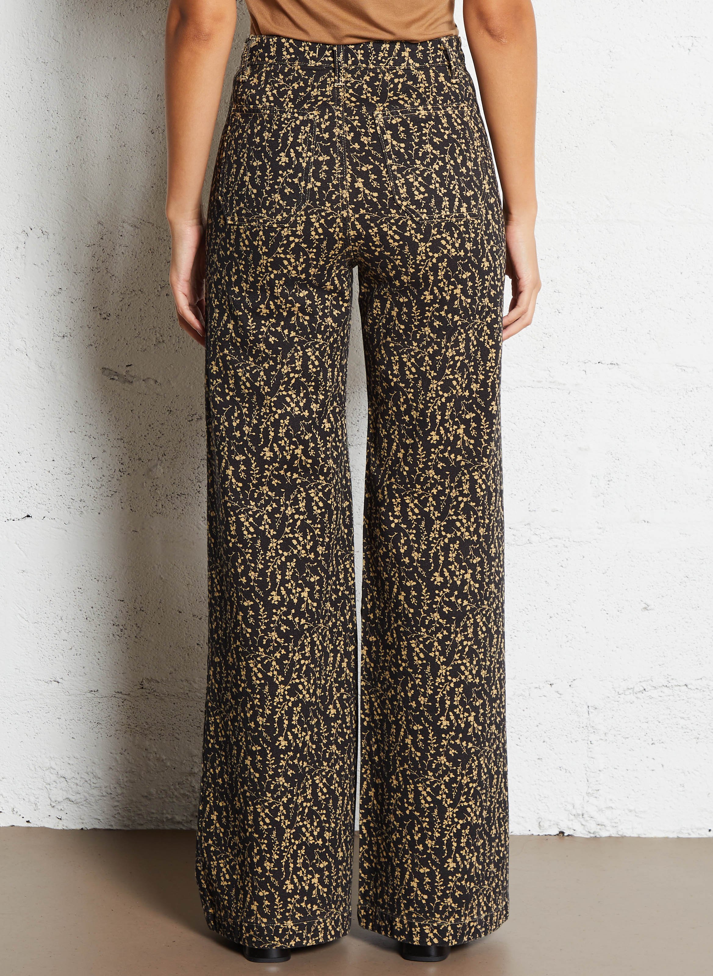 High-waisted straight printed pants MAISON HOTEL Black