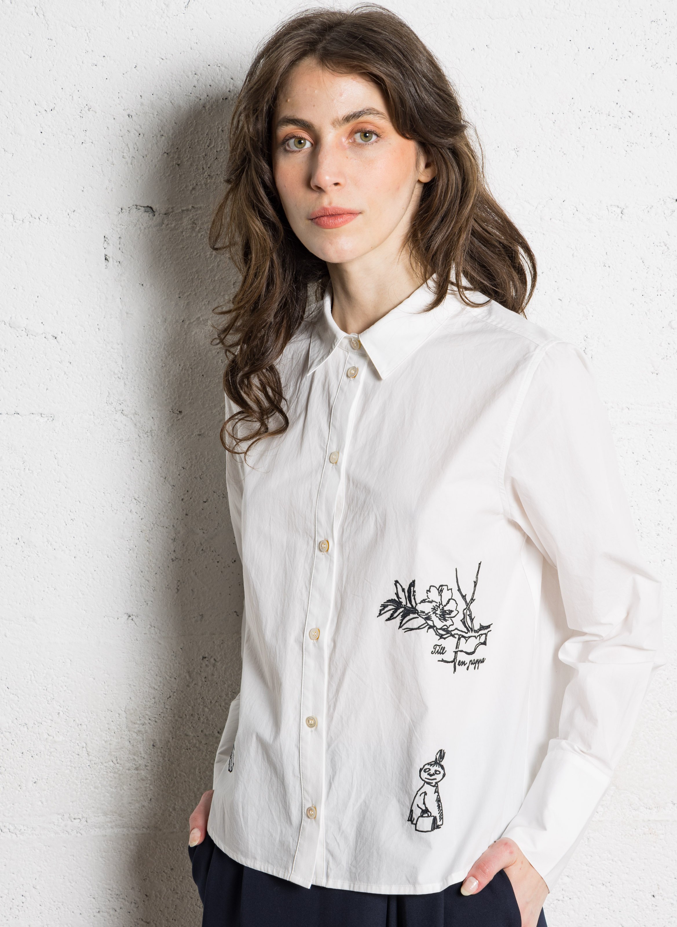 Katoenen wijd overhemd met klassieke kraag en borduursel RUE DE TOKYO Wit