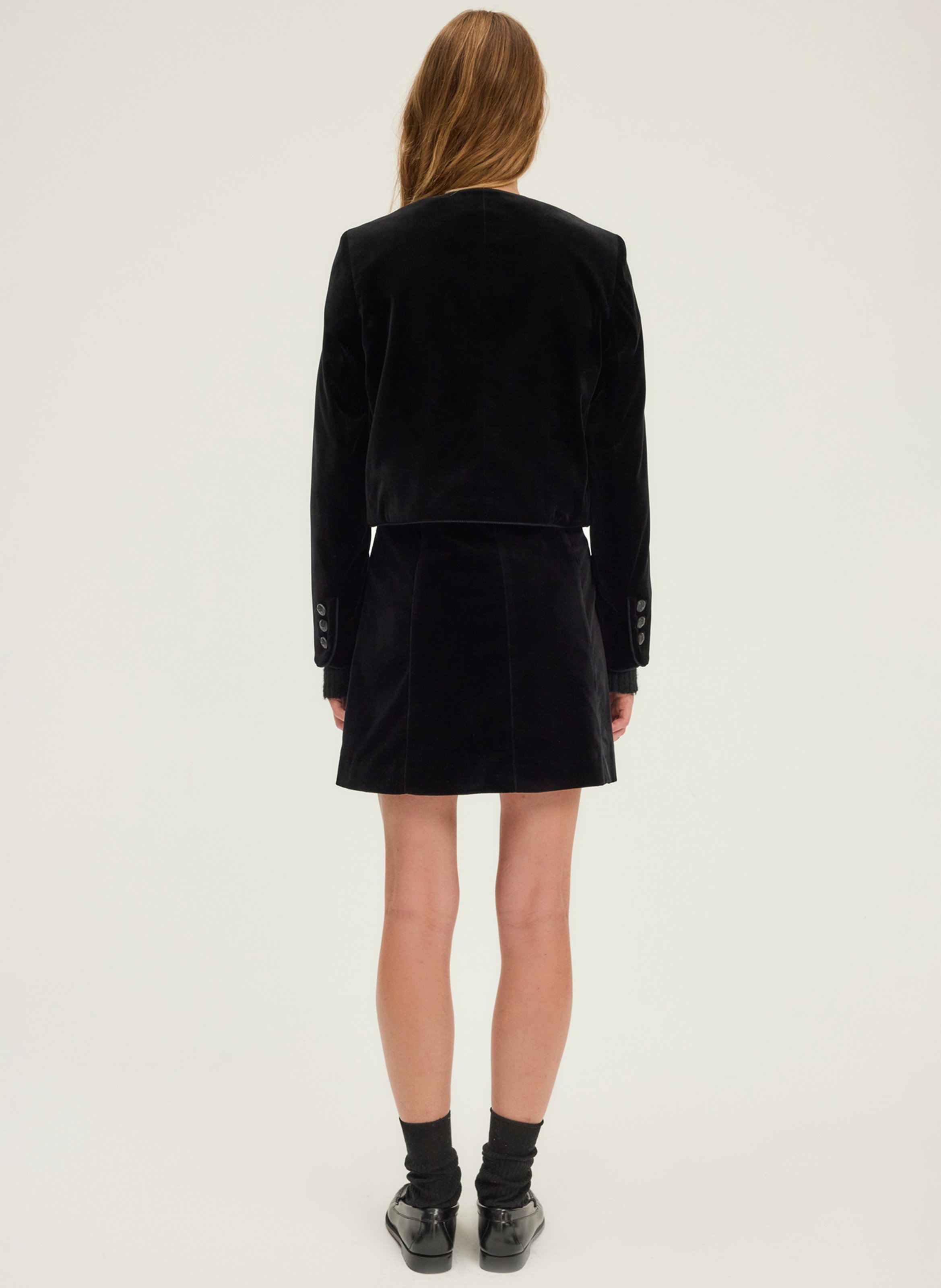 Veste courte droite boutonnée en velours PABLO Noir