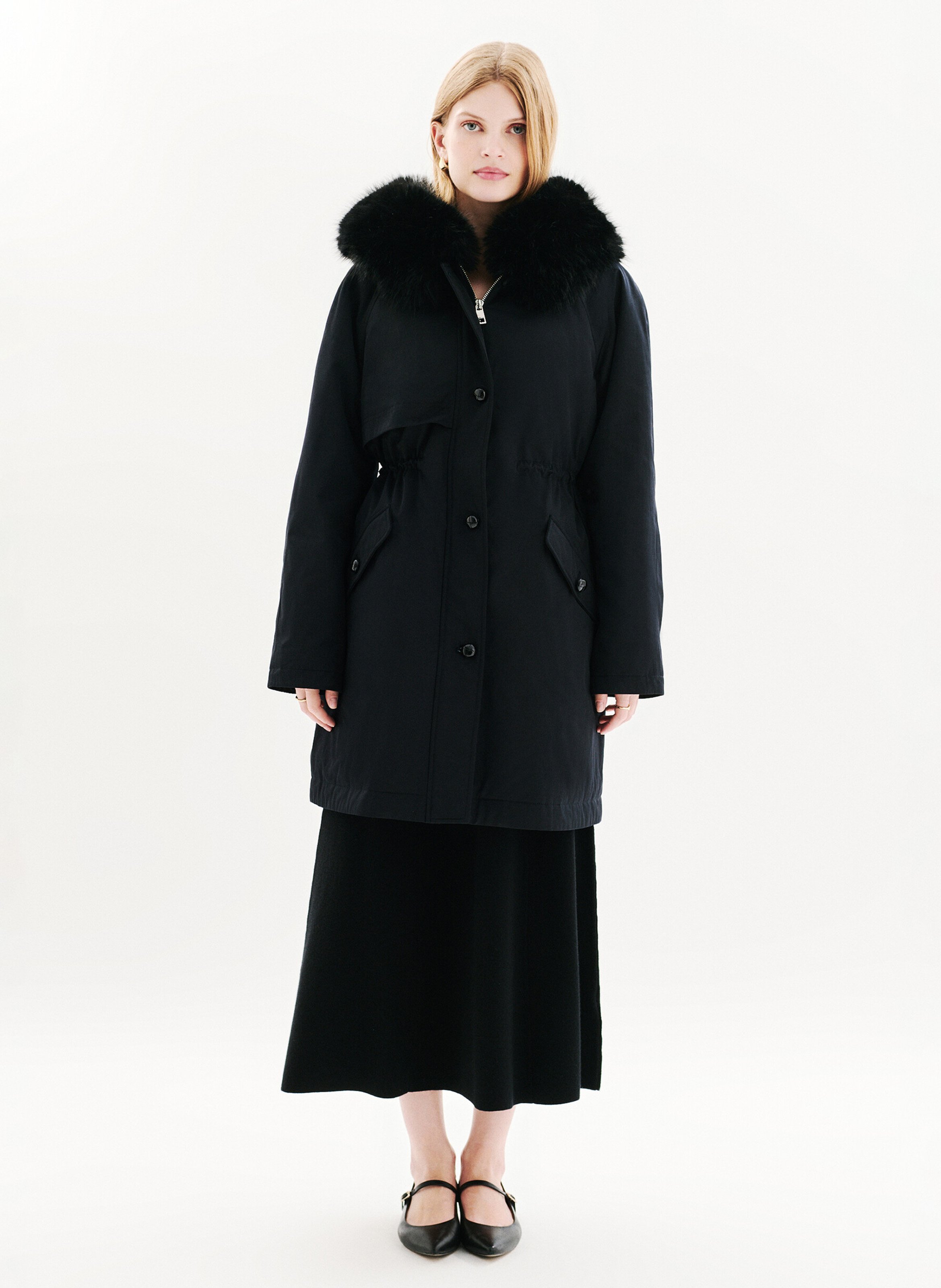 Manteau col fourrure  CAROLL Noir