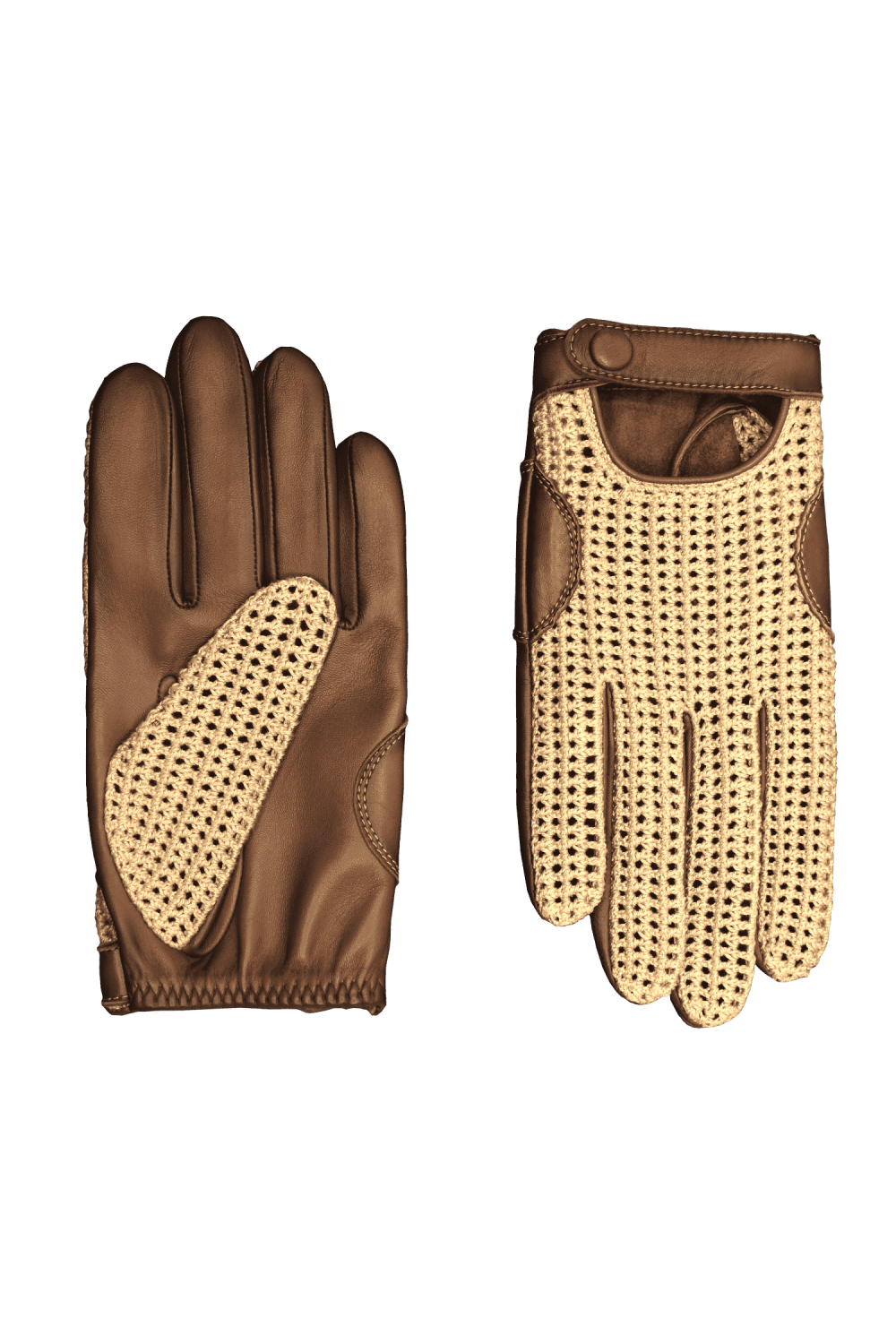 Liam Mobility Leather and Crochet Gloves AGNELLE Brown