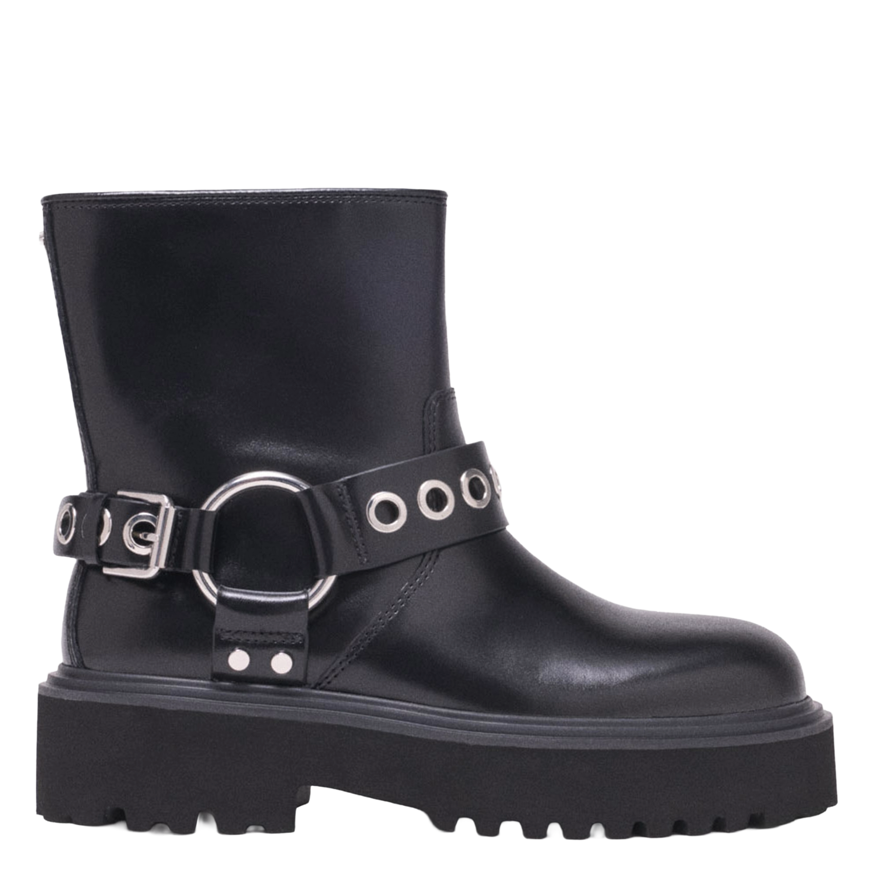 Biker ankle boots with buckles in leather MAJE Black