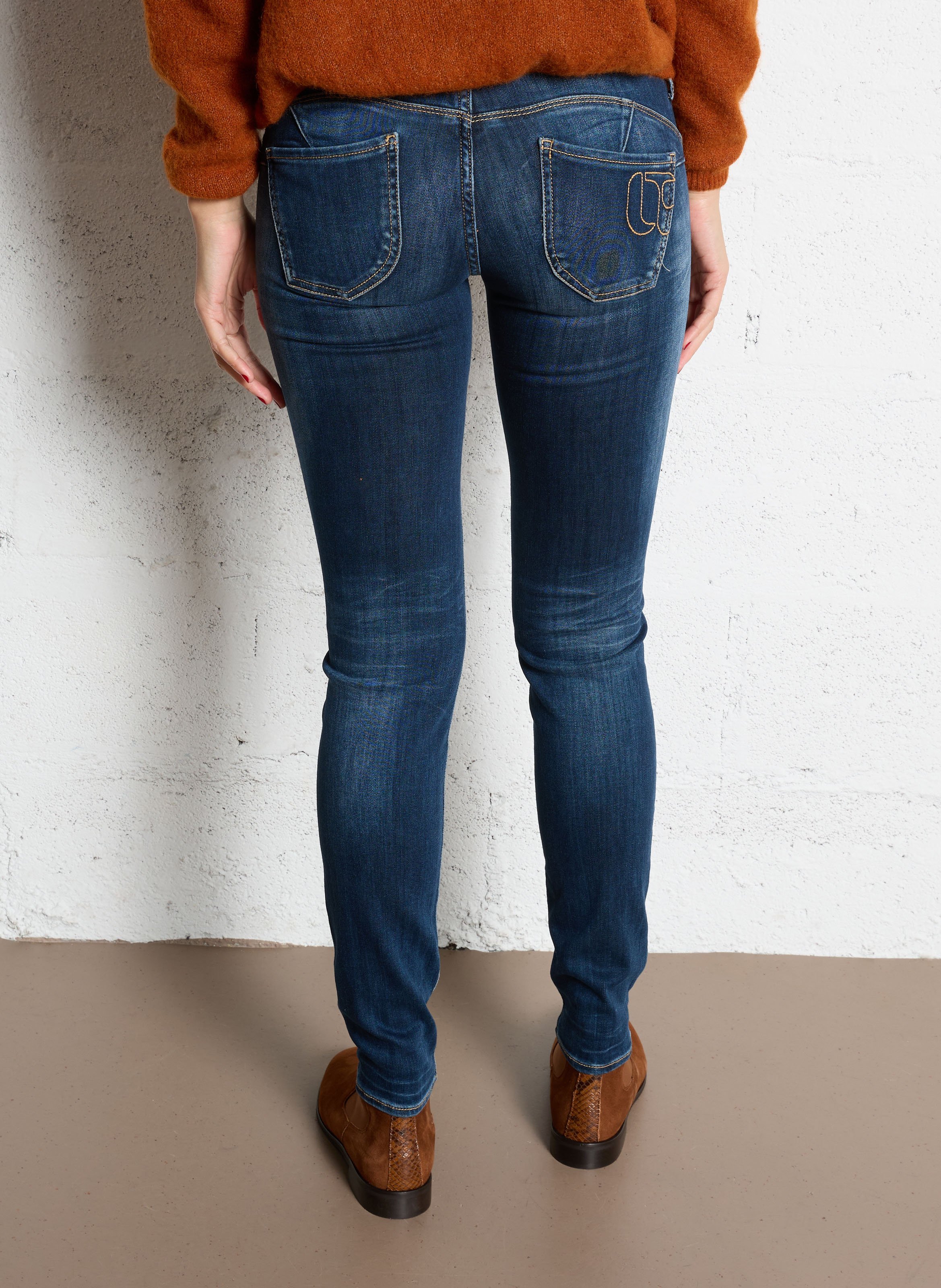 Jean skinny délavé taille basse LE TEMPS DES CERISES Bleu