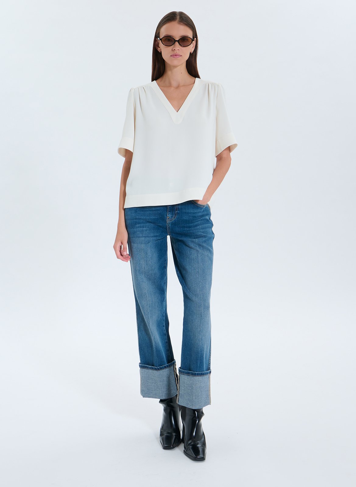 Top oversize col V ZAPA Blanc