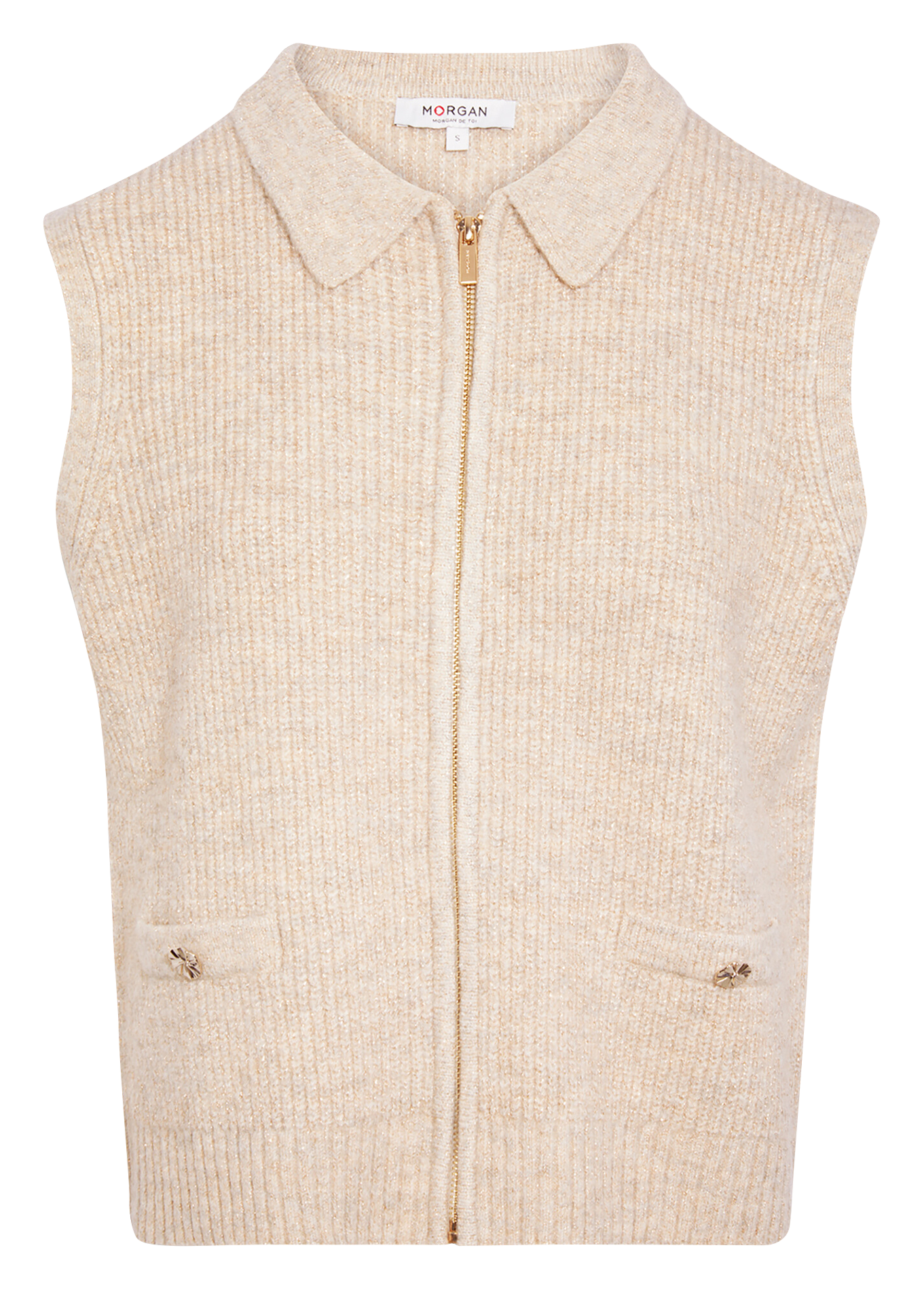 Gilet droit zippé à col revers MORGAN Beige