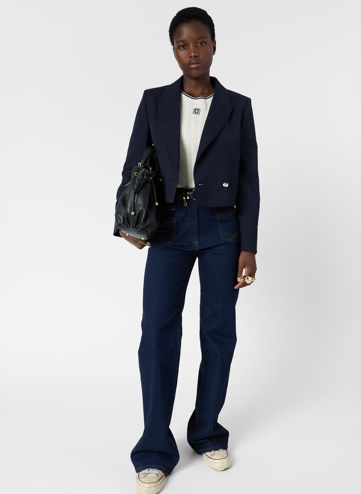 <Pull à coupe ajustée col rond en mélange de coton</p> GERARD DAREL Beige